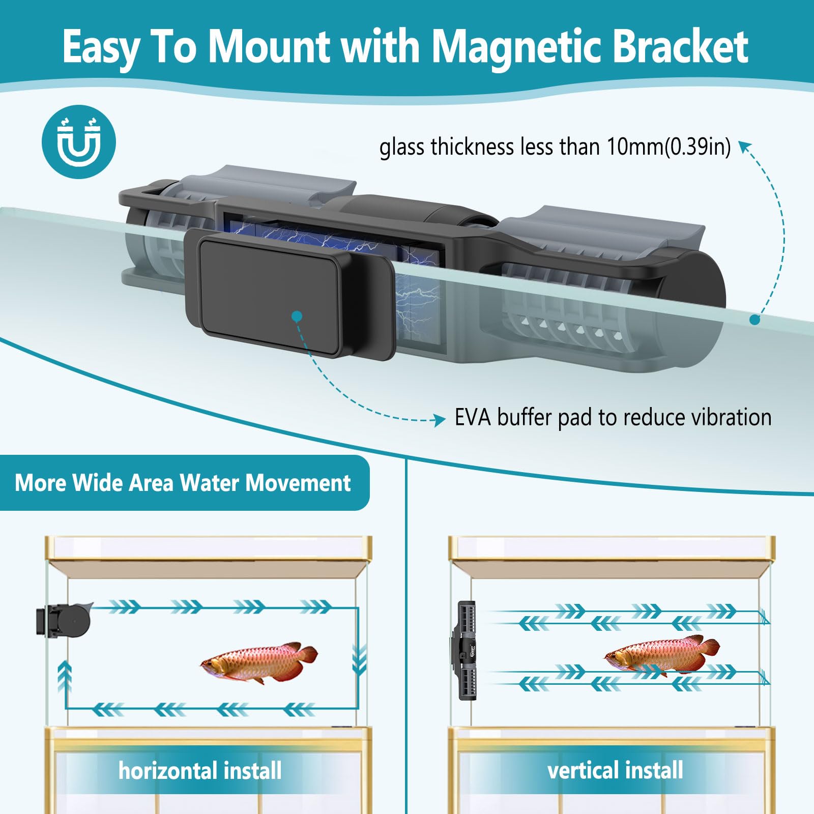 hygger Aquarium Gyre Wave Maker 1850GPH for 40-125 Gallon Fish Tank Cross-Flow Pump Adjustable Aquarium Water Circulation Powerh
