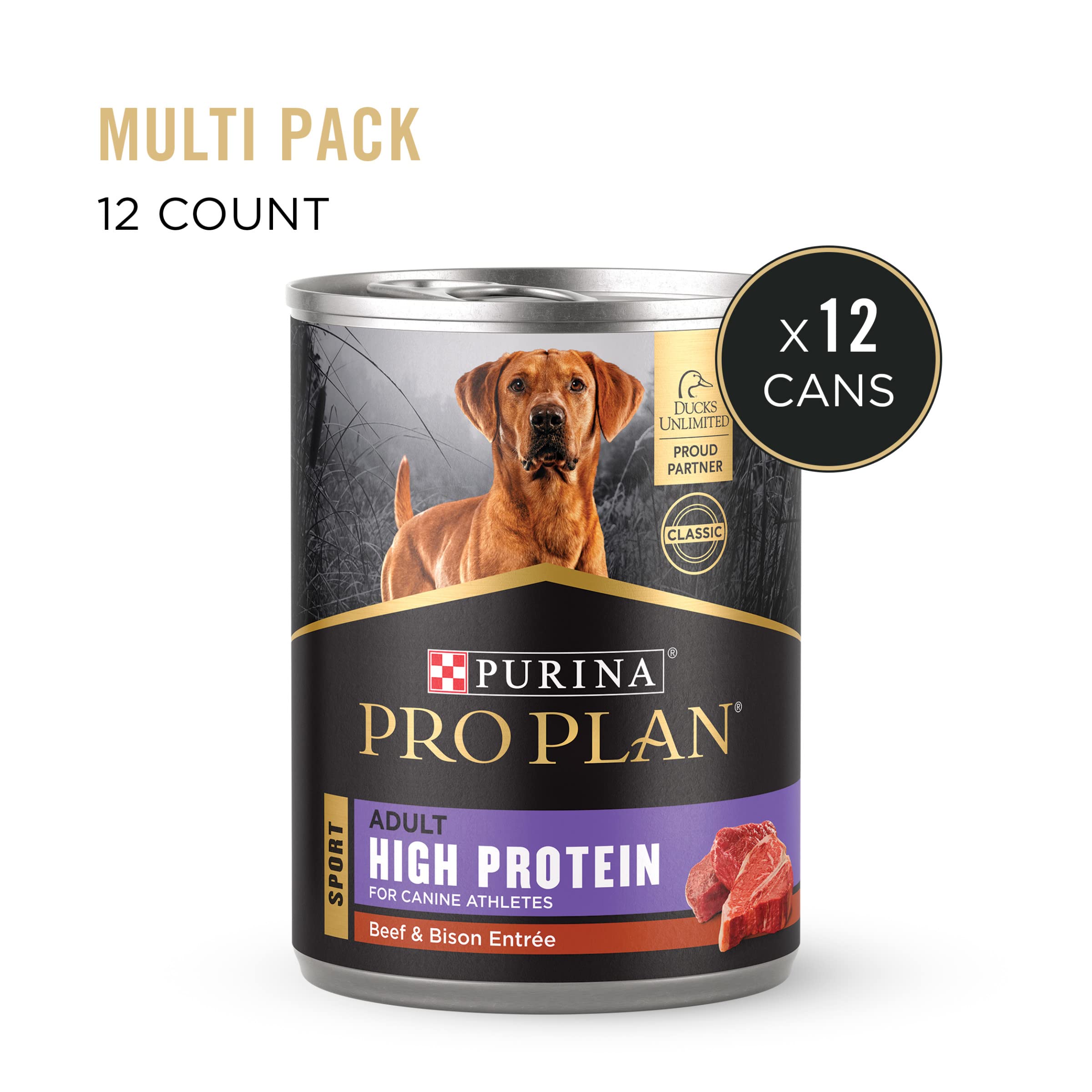 Purina Pro Plan Sport High Protein Wet Dog Food Beef and Bison Entr  e - (Pack of 12) 13 oz. Cans