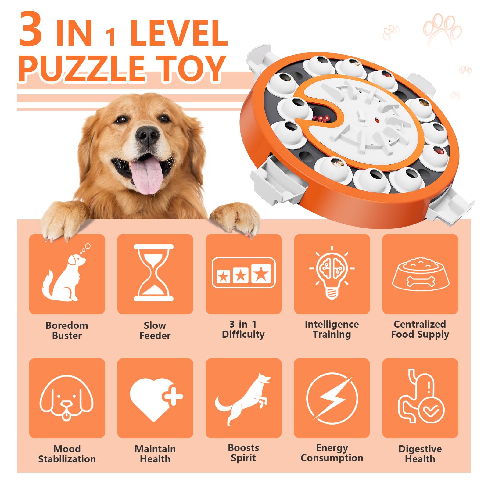Virtulance Dog Puzzle Toy, Level 3 In 1 Brain Mental Stimulation Dog Puzzles For Smart Dogs, Interactive Treat Dispenser Cogniti