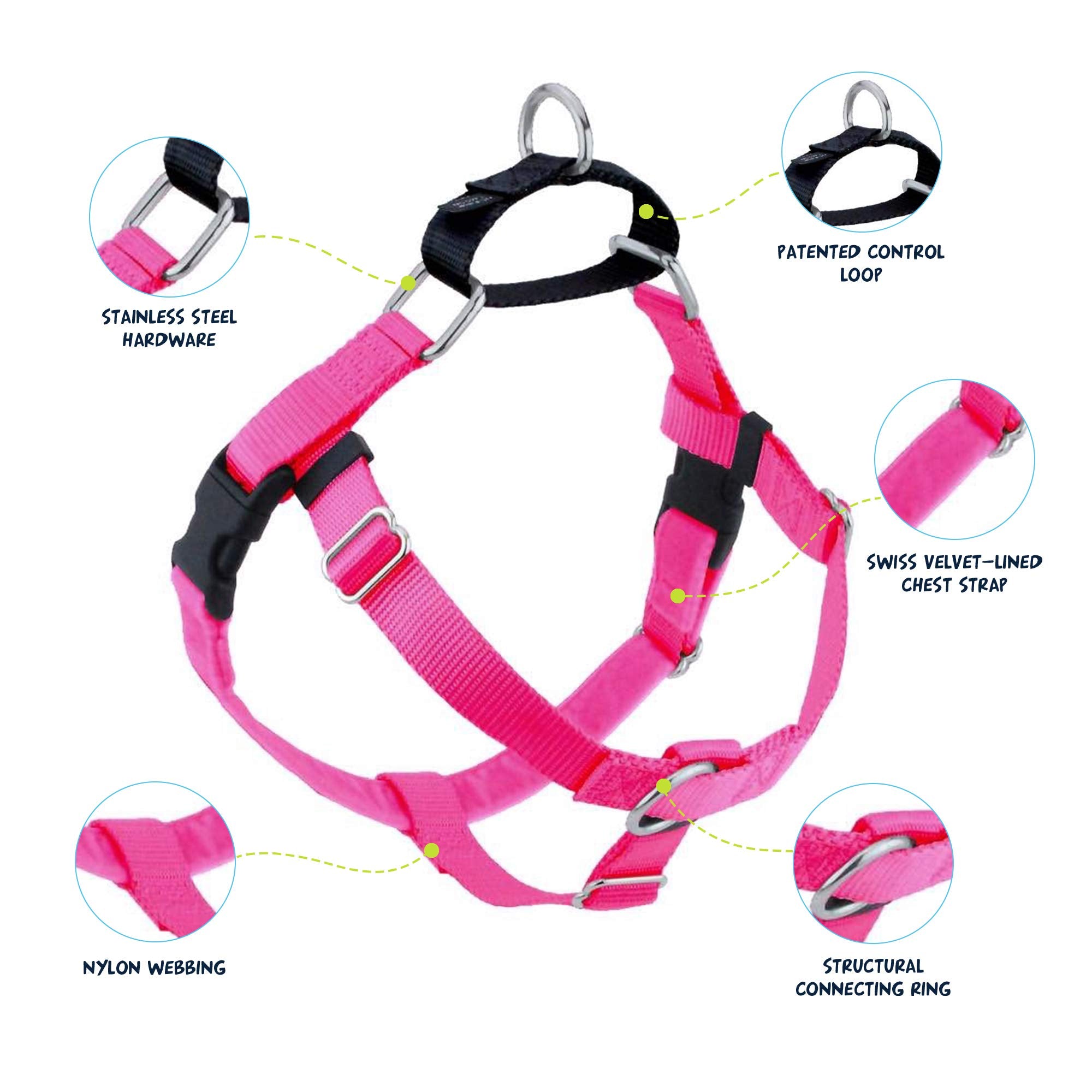 2 Hounds Design Freedom No Pull Dog Harness, Adjustable Harness And Leash Set, Easy Walking & Comfortable Control, Fits Small, Medium & Large Dogs, Solid Colors, Made In Usa, 1' Xl, Hot Pink