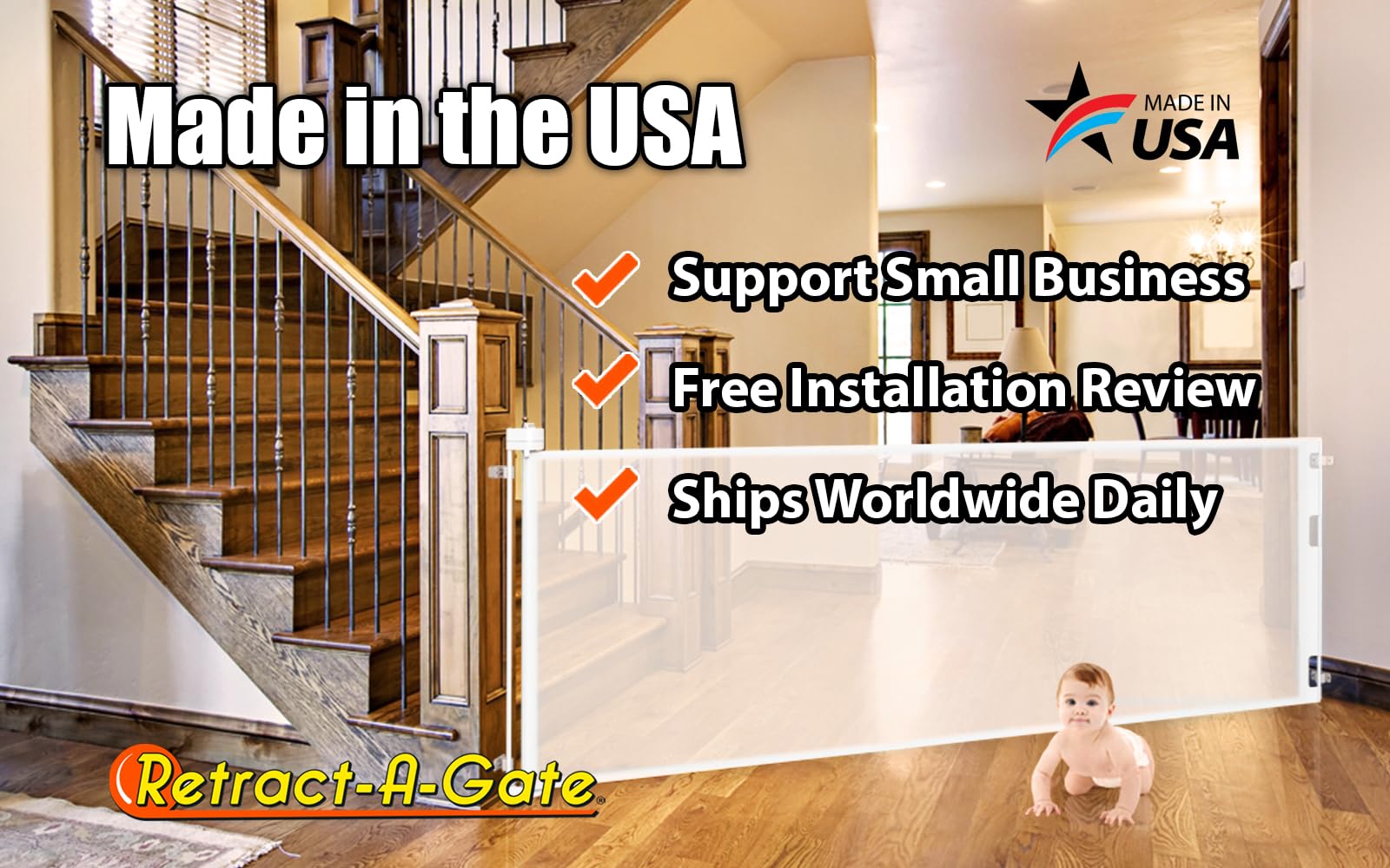 Retract-A-Gate 52' White: The Original And Only Made In Usa Retractable Baby, Dog, & Cat Gate