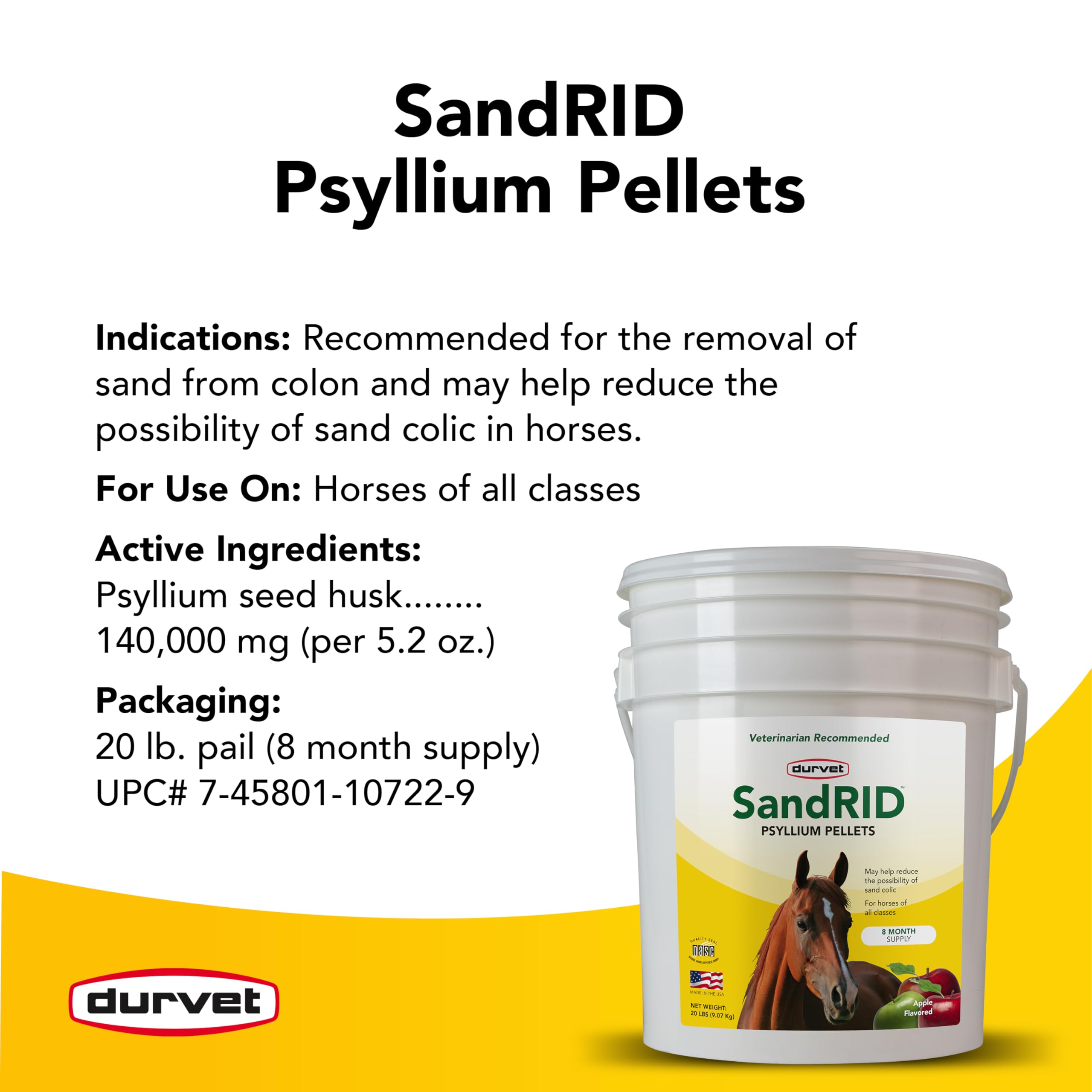 Durvet/Equine 699629 Sandrid Psyllium Pellets for Equine, 20 lb