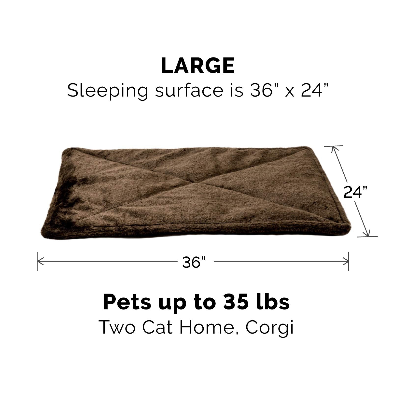 Furhaven Thermanap Self-Warming Cat Bed For Indoor Cats & Large/Medium Dogs, Washable & Reflects Body Heat - Quilted Faux Fur Reflective Bed Mat - Espresso, Large