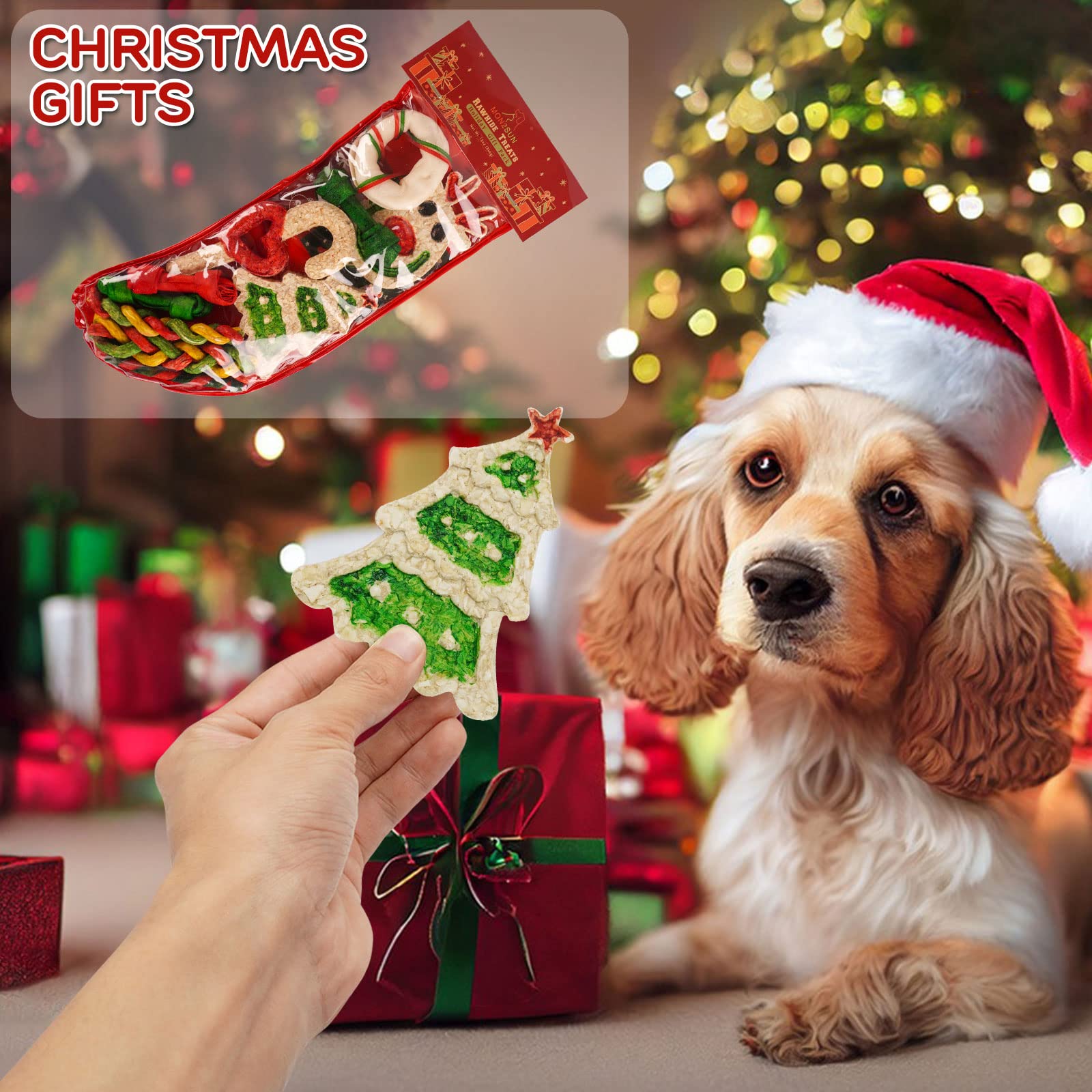 MON2SUN Holiday Christmas Dog Rawhide Treats Stocking for Small to Medium Dogs (13Count)