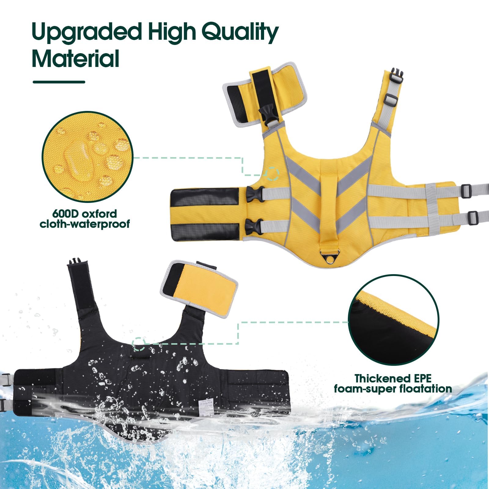 Dog Life Jacket With Reflective Stripes, Adjustable High Visibility Dog Life Vest Ripstop Dog Lifesaver Pet Life Preserver With High Flotation Swimsuit For Small Medium And Large Dogs