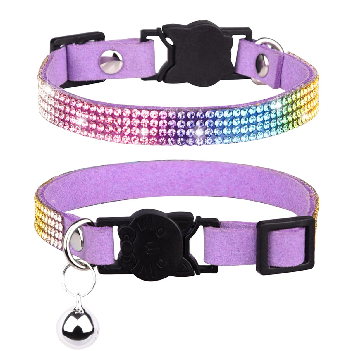 Wdpaws Cat Collar Breakaway Bling Diamond Rhinestone With Bell Adjustable For Cats And Kitten Girl Boy (Purple)
