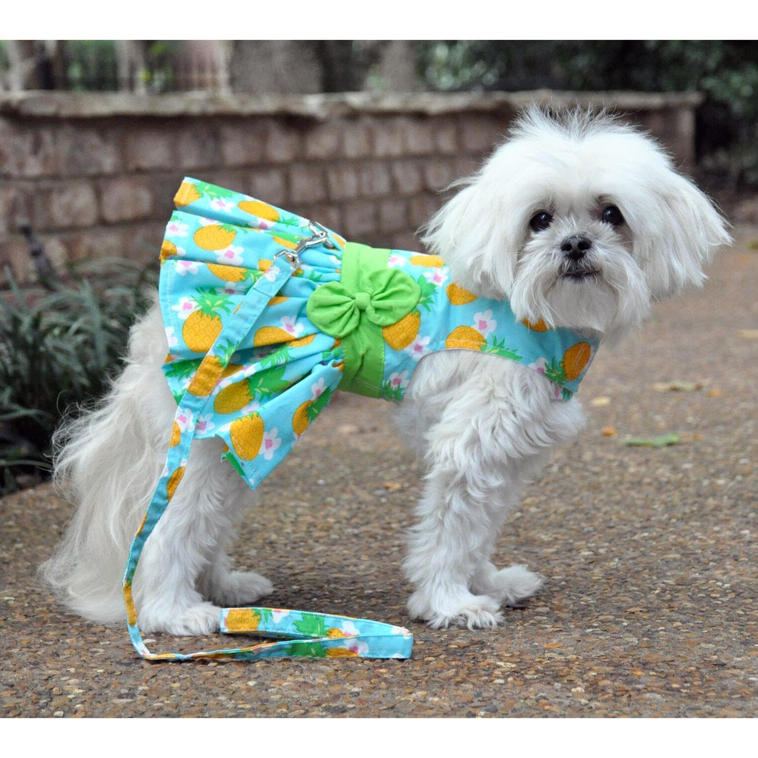 Doggie Design Pineapple Luau Dog Harness Dress With Matching Leash (Small)