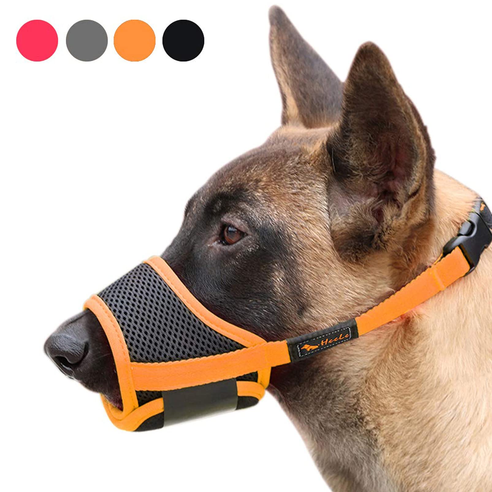 Heele Dog Muzzle,Soft Nylon Muzzles Anti Biting Barking Chewing,Air Mesh Breathable Drinkable Adjustable Loop Pets Muzzle For Small Medium Large Dogs 4 Colors 4 Sizes (Xxl, Orange)