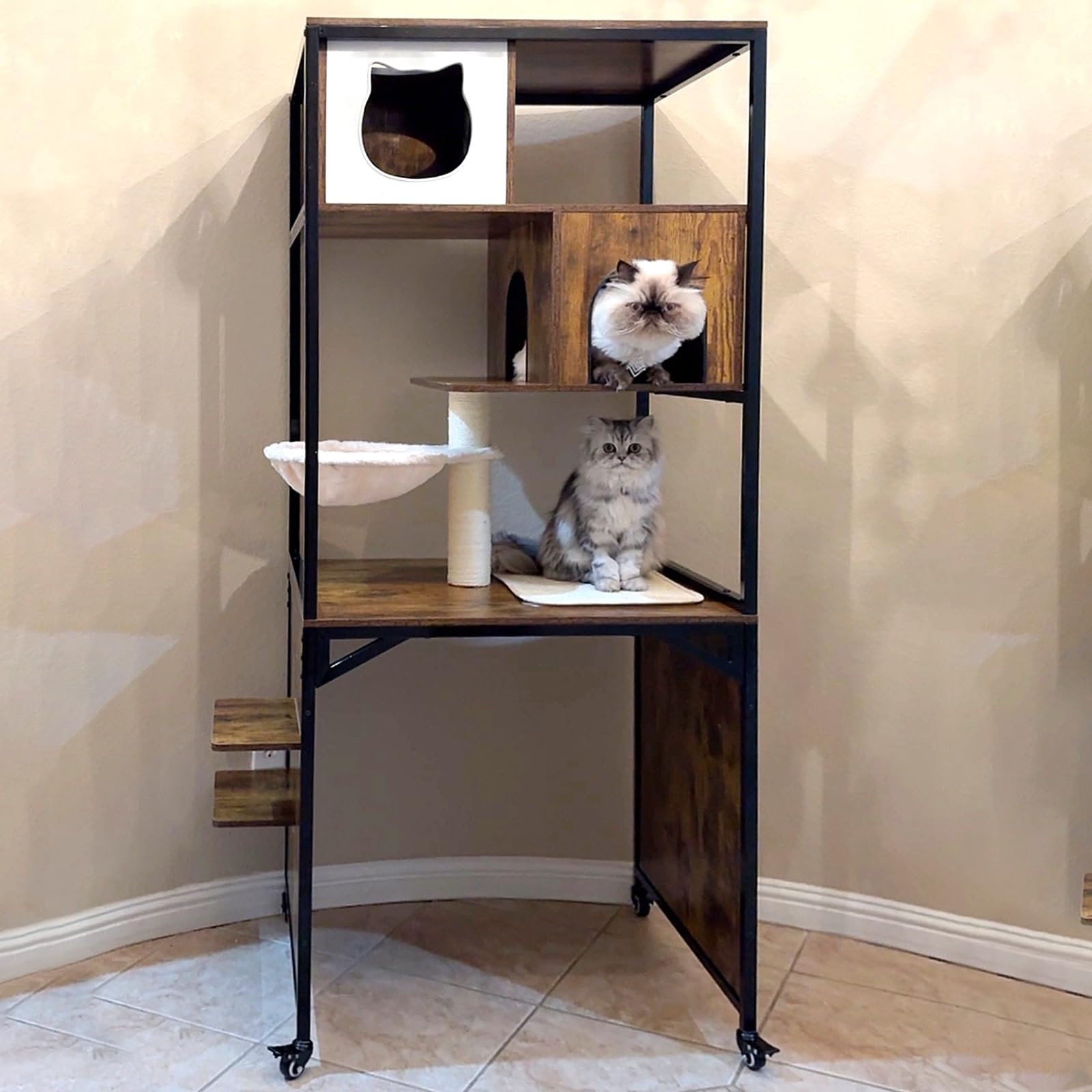 Gutinneen Cat Litter Box Enclosure 2-In-1 Wooden Hidden Washroom Furniture Large Indoor Cat House With House Condo,Scratch Post,