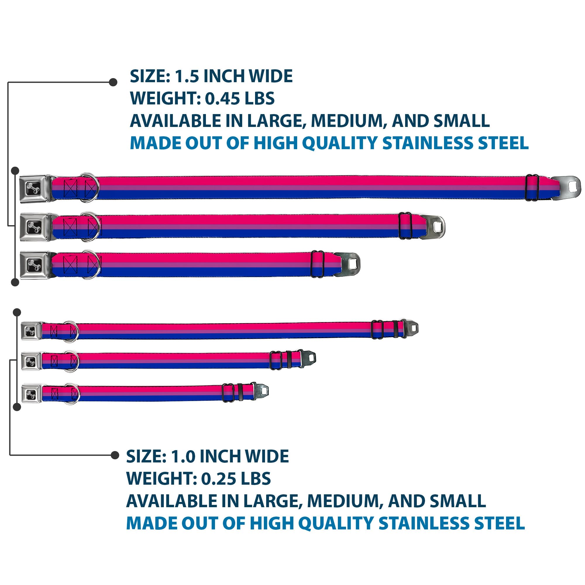 Buckle-Down Dog Collar Seatbelt Buckle Flag Bisexual Pink Purple Blue, Multicolor, 1.5'' Wide - Fits 16-23'' Neck - Medium (Dc-W