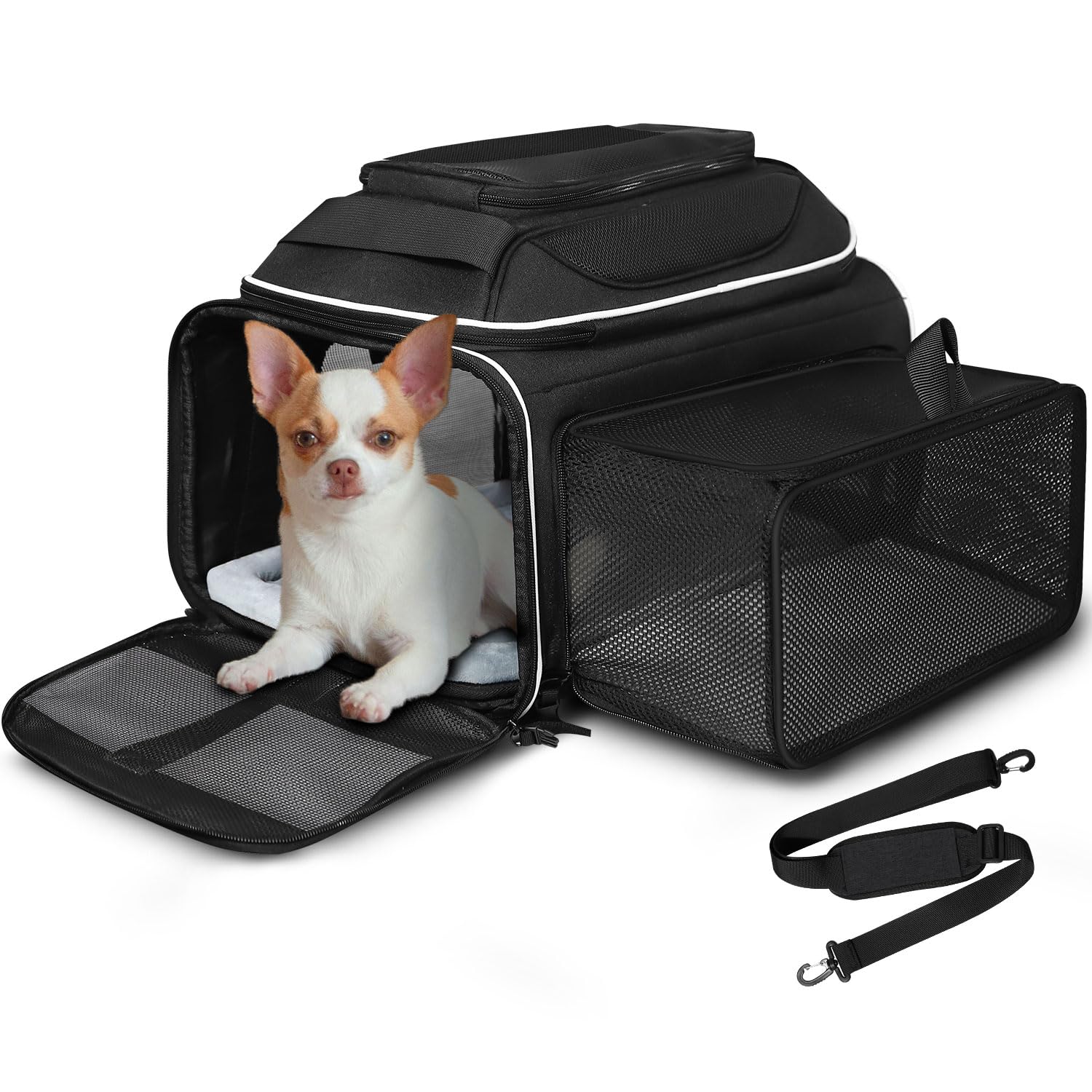 Petskd Top and Side Expandable Pet Carrier 18x13x9.5 Inches Southwest Allegiant Airline Approved, Soft-Sided Carrier for Small C