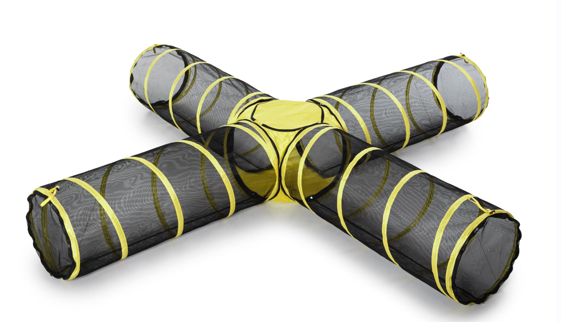 4-Way Cat Tunnel With Central Cube - Portable Mesh Playhouse For Indoor & Outdoor Use - Tent For Cats, Rabbits, And Small Pets