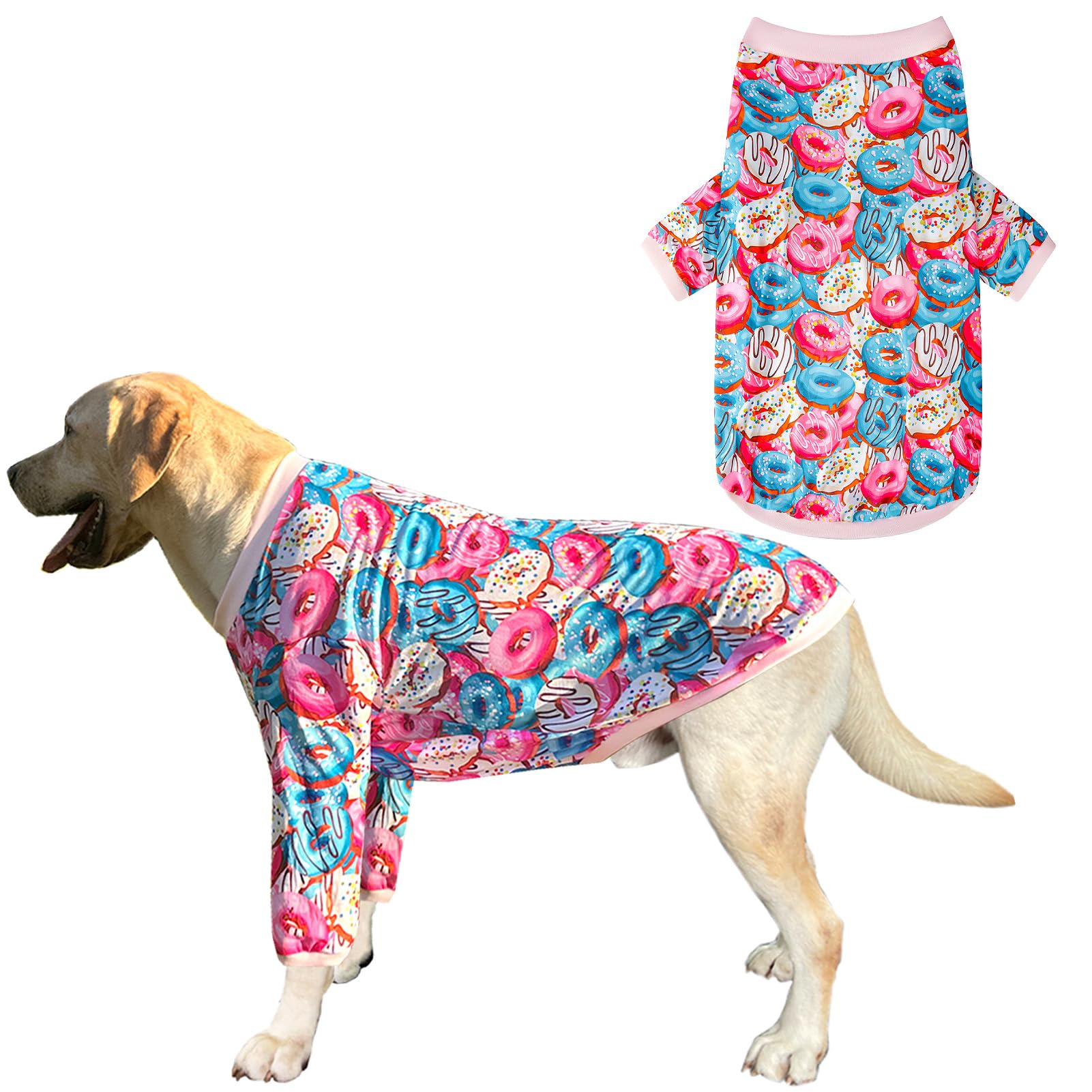 PriPre Dog Colorful T Shirts Doughnut Pattern Printed Pet Shirt Softable Pajamas for Small Dogs (L,Doughnut)