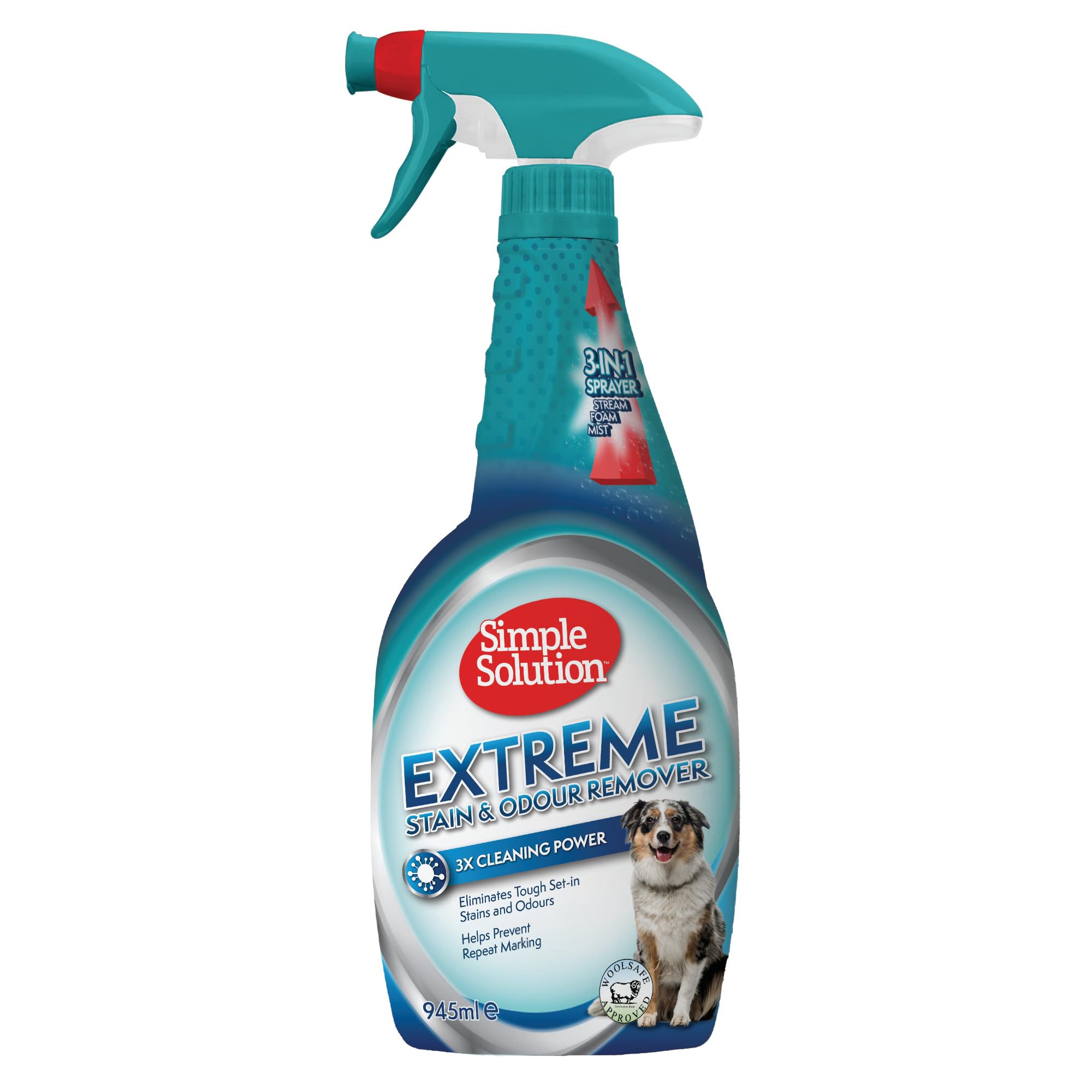 Simple Solution Extreme Pet Stain And Odor Eliminator Spray, Enzymatic Cleaner With 3X Pro-Bacteria Cleaning Power For Dogs & Cats, Strong Urine, Pee And Poop Smell Remover For Carpets & Floors, 32 Oz