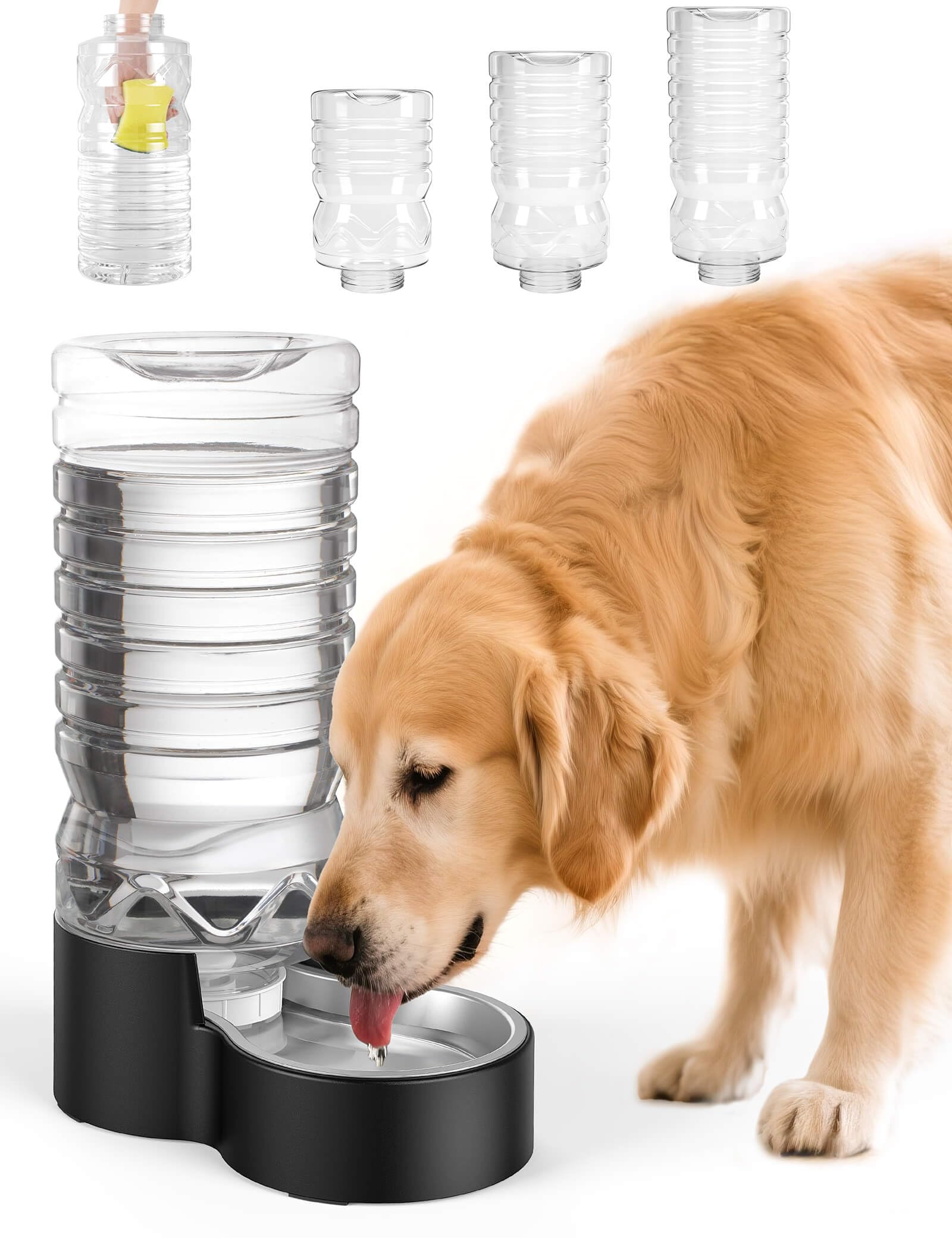 Heouvo 2.5 Gallon Automatic Dog Water Dispenser?Wide Mouth for Easy Hand-in Cleaning??Removable Stainless Steel Bowl?, Gravity R