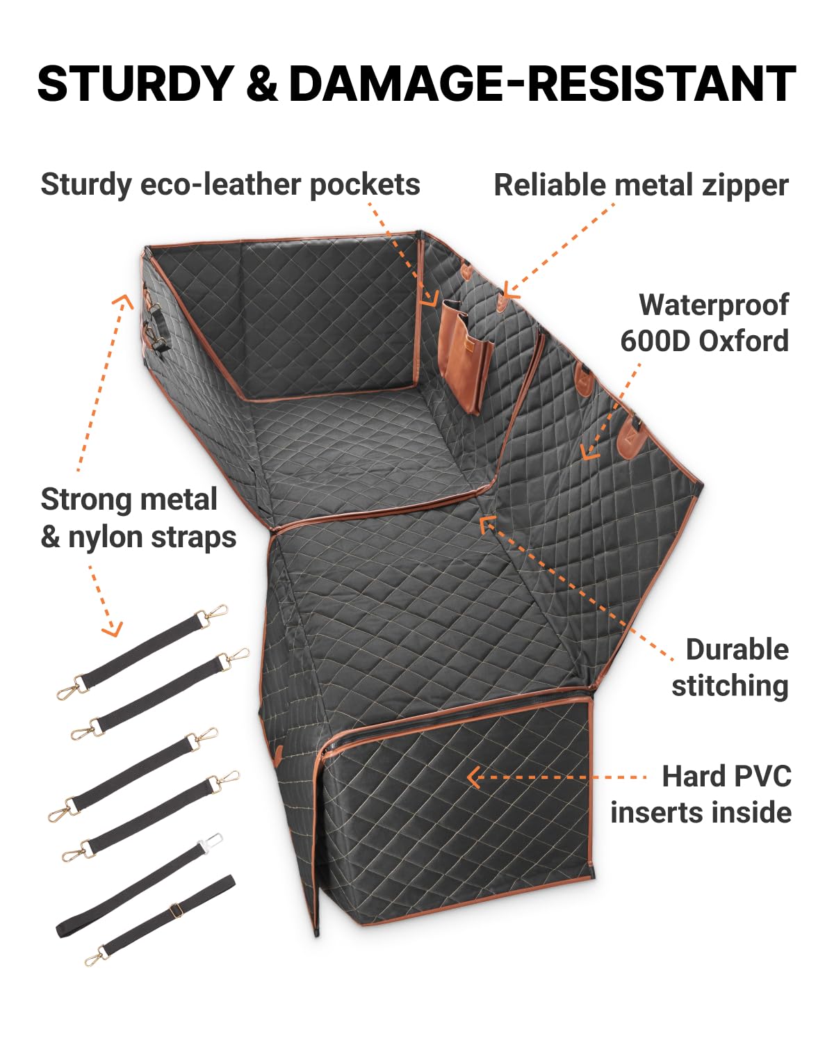 Owleys Back Seat Extender For Dogs Premium Dog Hammock For Car | Pet Cover For Dogs | Dog Covers For Cars Back Seat | (Black Sta