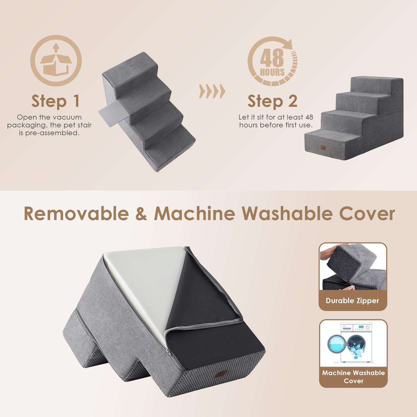 Eheyciga Dog Stairs For Bed 18”H, 4-Step Extra Wide Dog Steps For High Bed, Pet Steps For Small Dogs And Cats, Non-Slip Balanced Dog Indoor Ramp, Grey