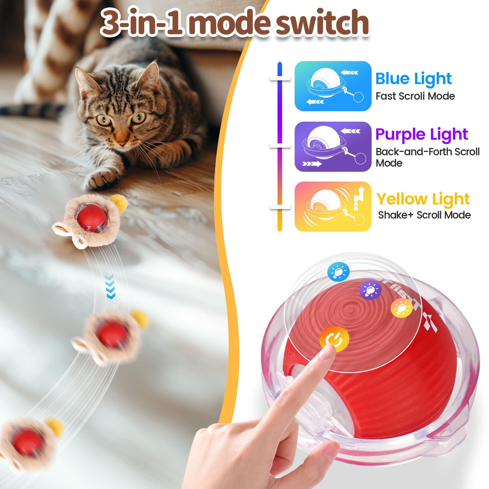 Trail Tail Interactive Cat Toy For Indoor Cats, Rechargeable Kitten Toy For Chasing And Hunting, Hide And Seek Mouse Catching Ga