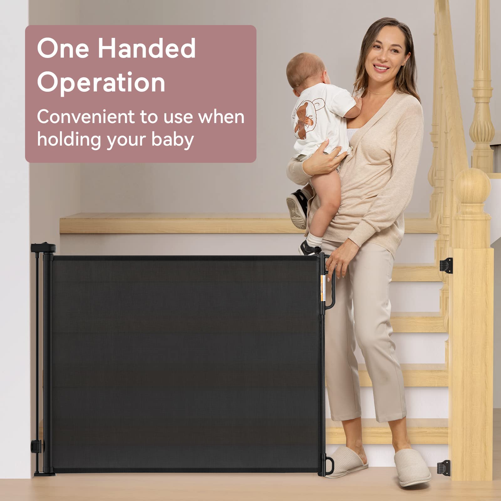 Retractable Baby Gate, Momcozy Mesh Baby Gate Or Mesh Dog Gate, 41' Tall,Extends Up To 71' Wide, Child Safety Gate For Doorways, Stairs, Hallways, Indoor/Outdoor