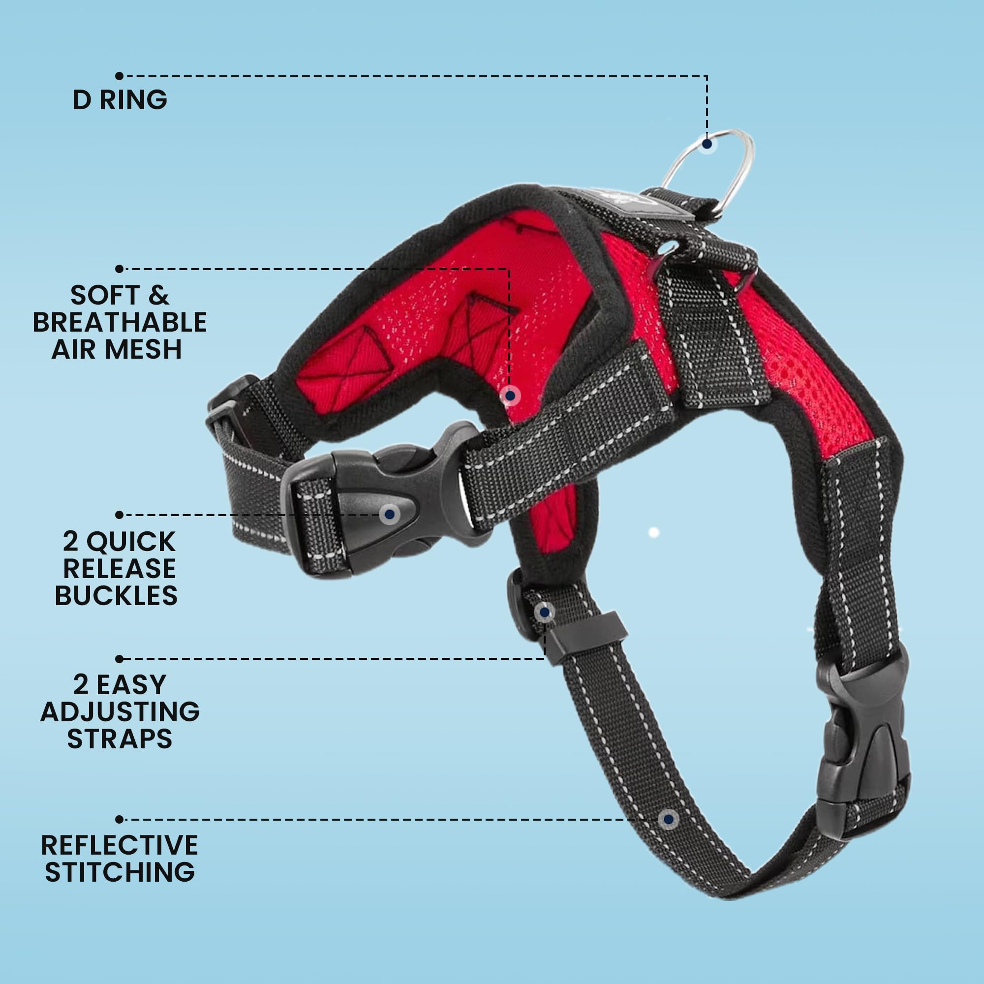Copatchy Dog Harness Small Sized Dogs - All Weather Mesh Overhead Adjustable No Pull Vest Puppy Reflective Harness With Handle For Extra Small And Small Dogs By Copatchy - Harness (Red) X-Small