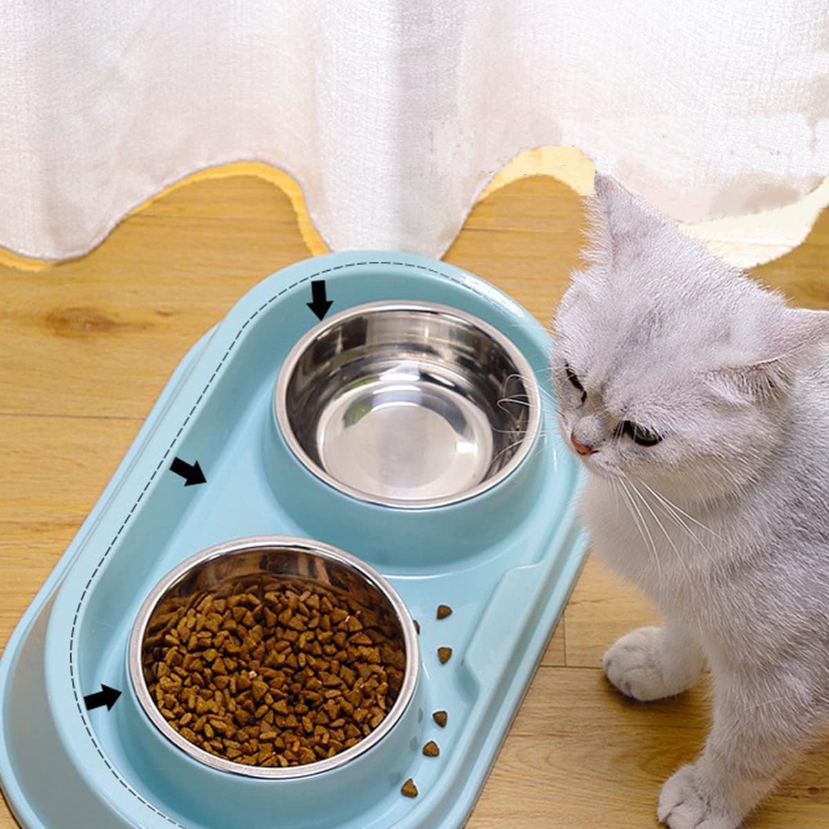 MXCELL Double Dog Cat Food Bowls, Stainless Steel Pet Bowls Dog Water Bowls with No-Spill and Non-Skid PP Station, Food Water Fe