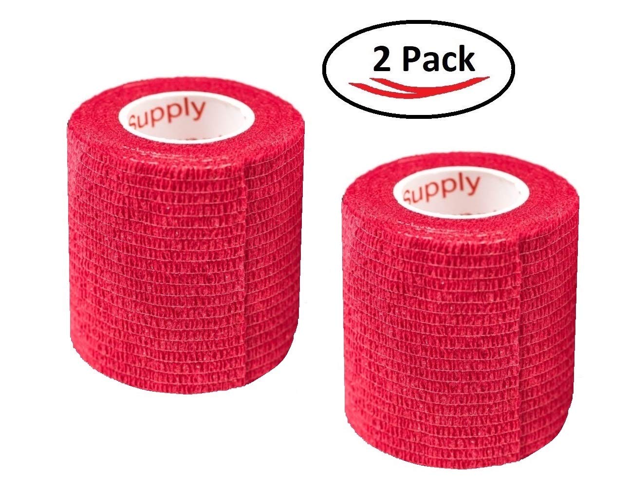 Vet Wrap Tape (Red) (2 Pack) (2 Inch x 15 feet) Self Adhesive Adherent Adhering Cohesive Flex Self Stick Bandage Grip Roll Dog C