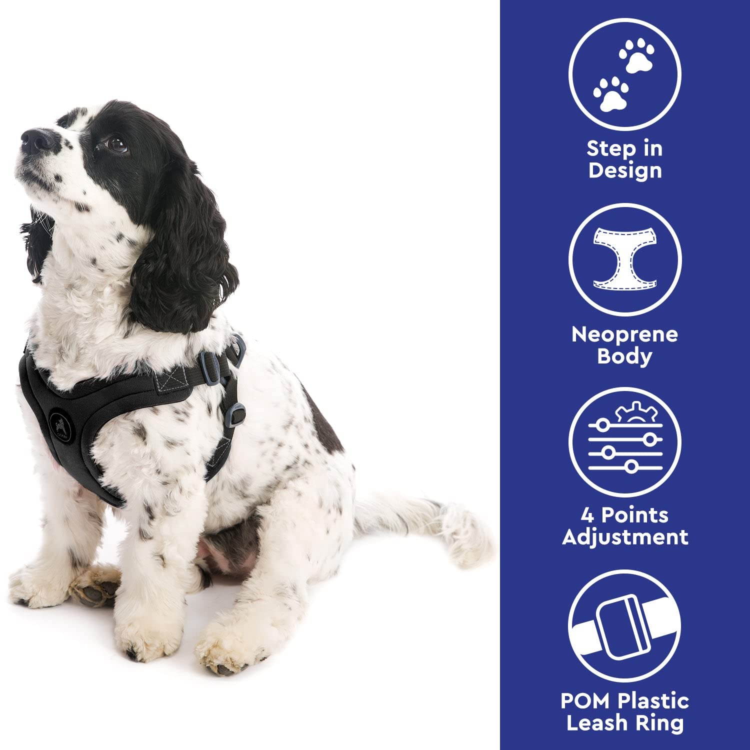 Gooby Sporty Escape Free Harness, Medium - Black, Neoprene, No-Pull, 4-Point Adjustment For Small Dogs Up To 35 Lbs