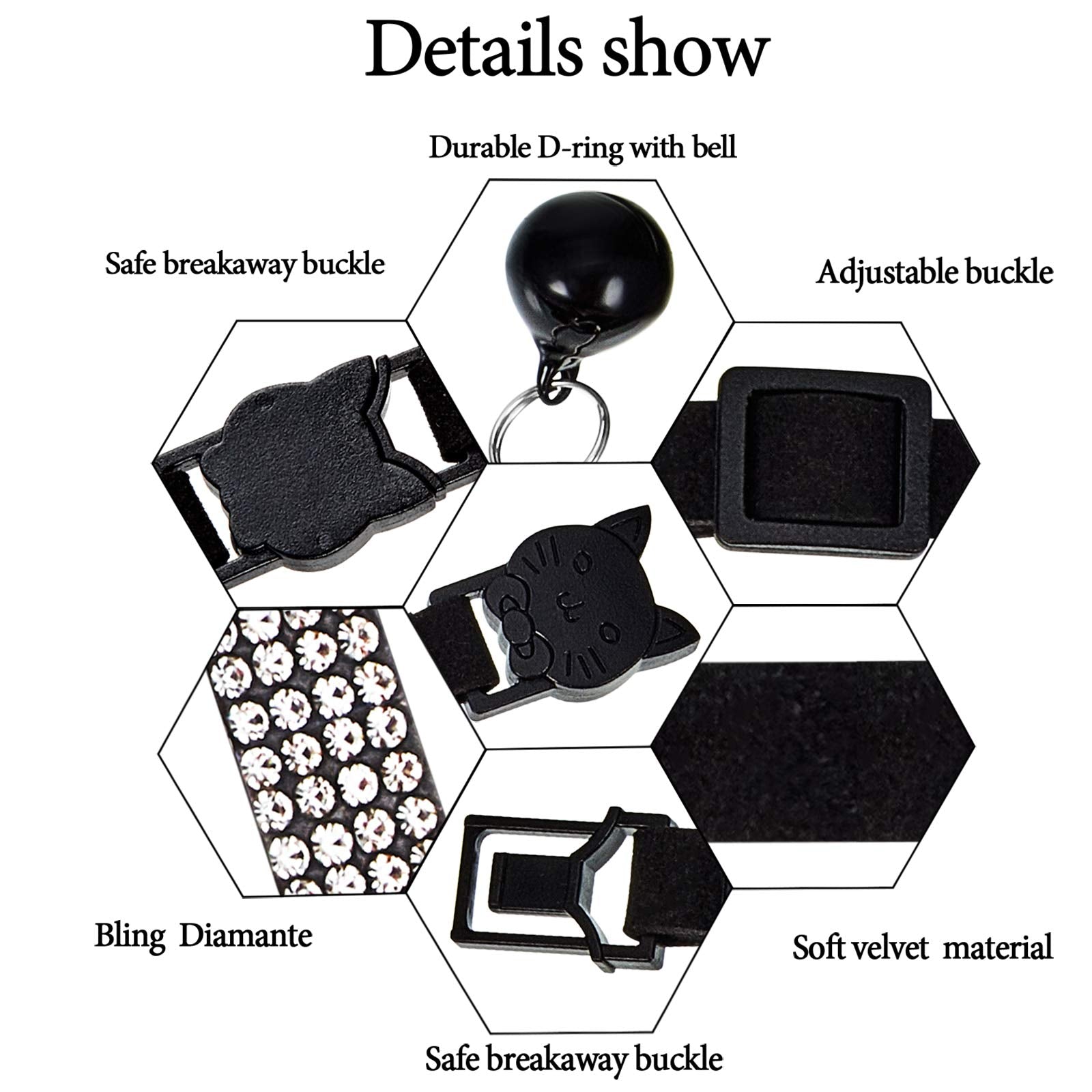 Weewooday 4 Pieces Rhinestones Cat Collars Breakaway Cat Collar With Bell Bling Pet Accessories With Soft Velvet, 4 Colors(S,Pin