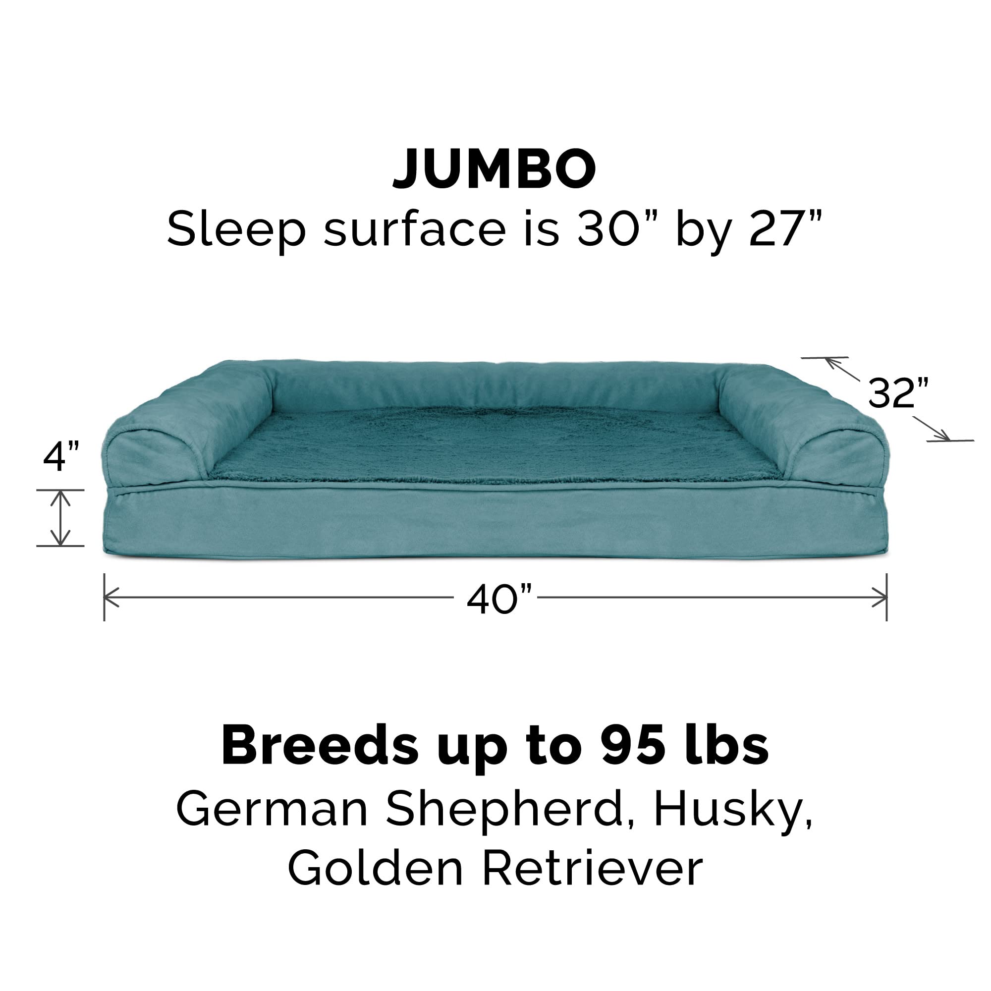Furhaven Orthopedic Dog Bed For Large Dogs W/ Removable Bolsters & Washable Cover, For Dogs Up To 95 Lbs - Plush & Suede Sofa - Deep Pool, Jumbo/Xl
