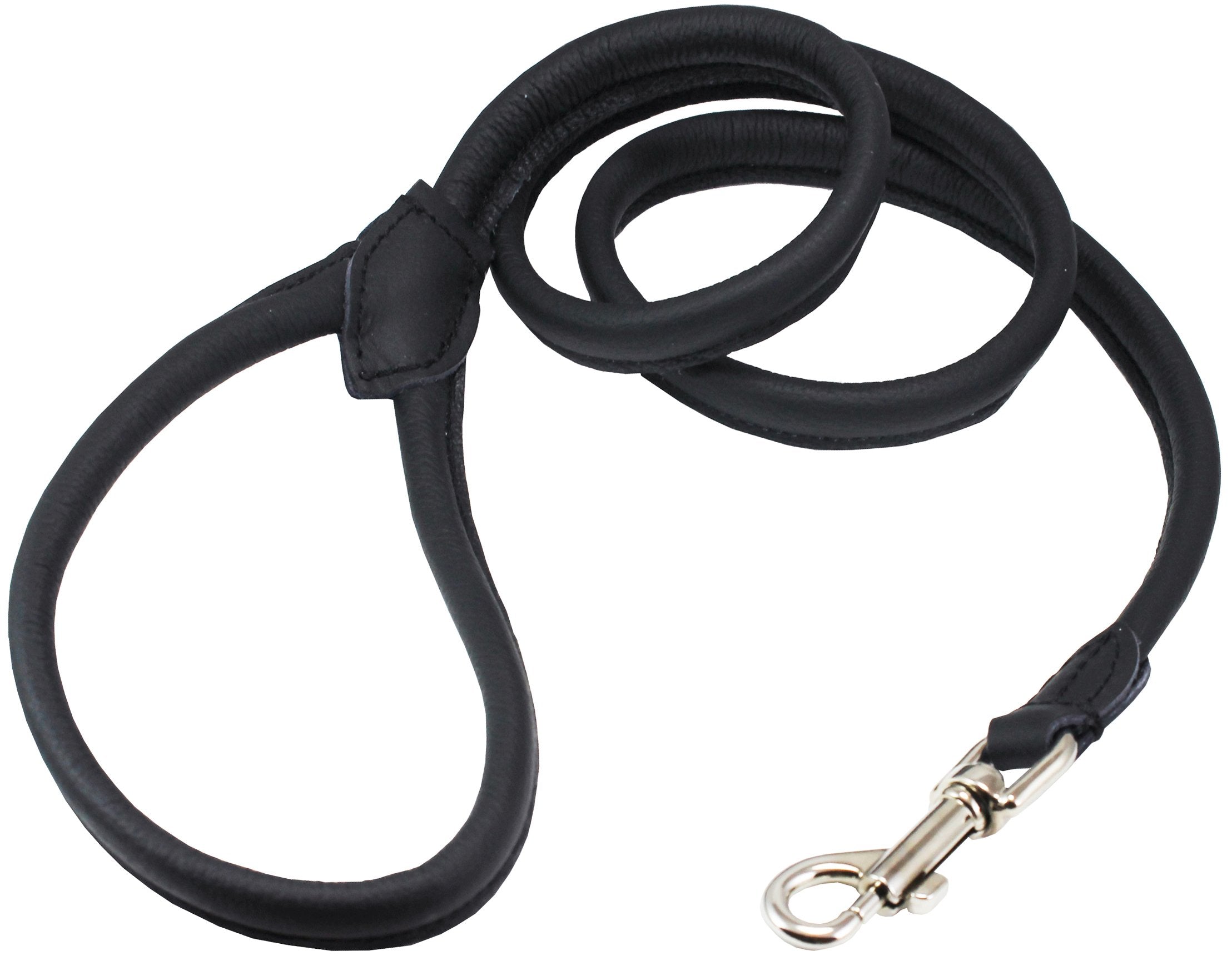 Dogs My Love 4Ft Long Round Genuine Rolled Leather Dog Leash Black (Medium: 7/16')