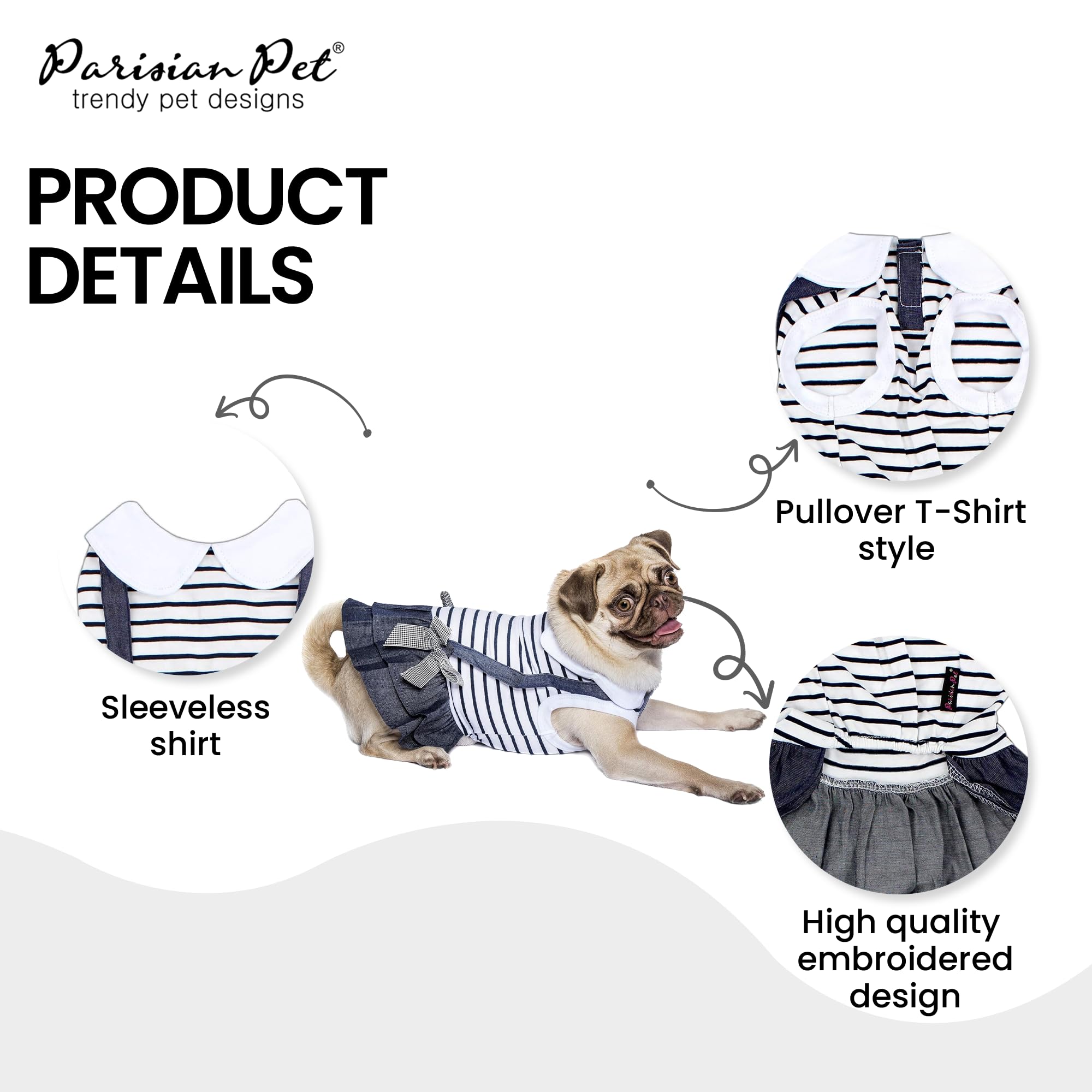 Parisian Pet Dog Dress - Preppy Girl Clothes, Stylish Chambray Skirt Summer Outfit - Lightweight Overall, Sleeveless For Small G