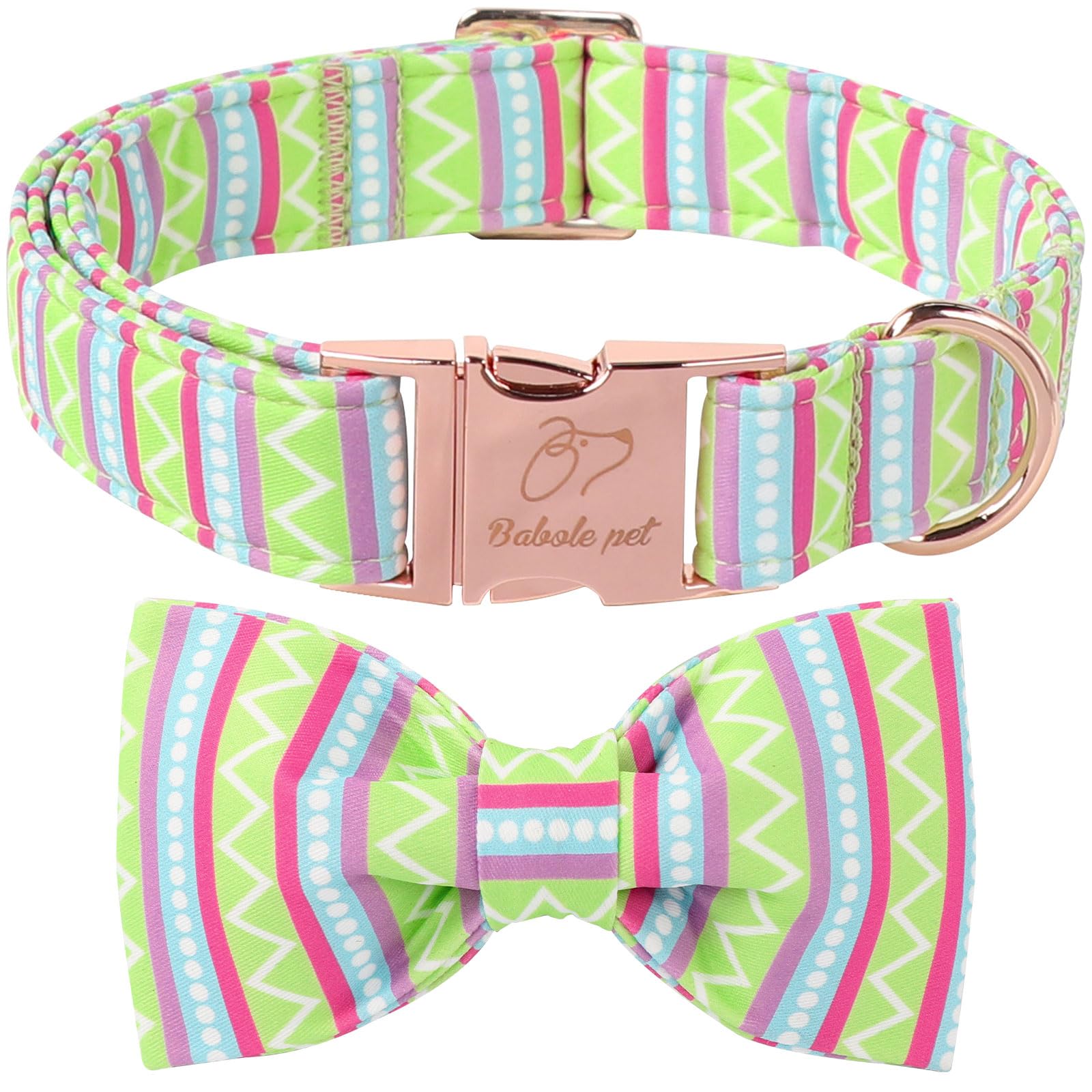 Babole Pet Easter Dog Collar With Bow Tie - Geometry Easter Bowtie Dog Collar Adjustable Heavy Duty Spring Easter Dog Collars Fo