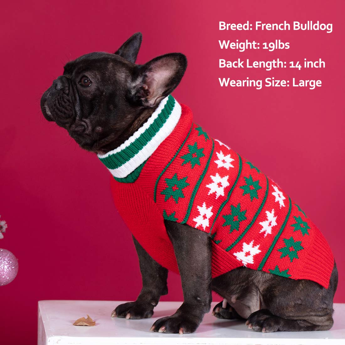 Kyeese New Year Dog Sweater For Small Dog Snowflake Red Dog Turtleneck Knitwear With Leash Hole
