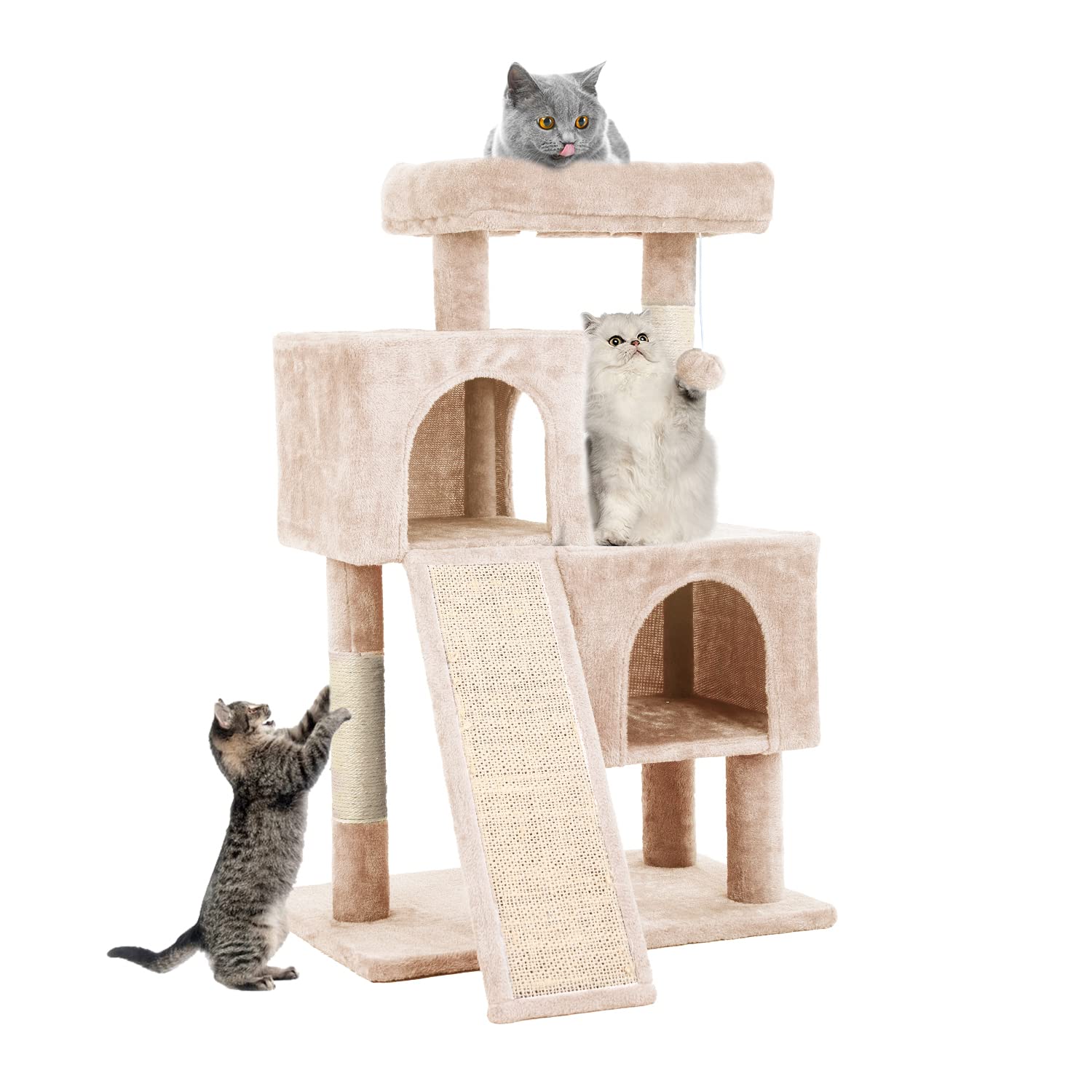 Cat Tree For Indoor Cats, 36In Cat Tower Multi-Level Cat Condo With Sisal Scratching, Scratching Board, Dangling Ball, Extra Lar