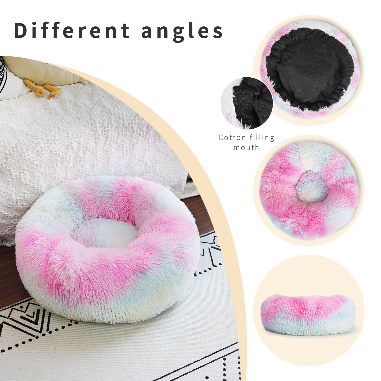 nononfish Puppy Bed for Calming Dog 19Inches Peach Anti-Anxiety Donut Bed for Small Size Dogs Washable Fits up to 15 lbs Pets