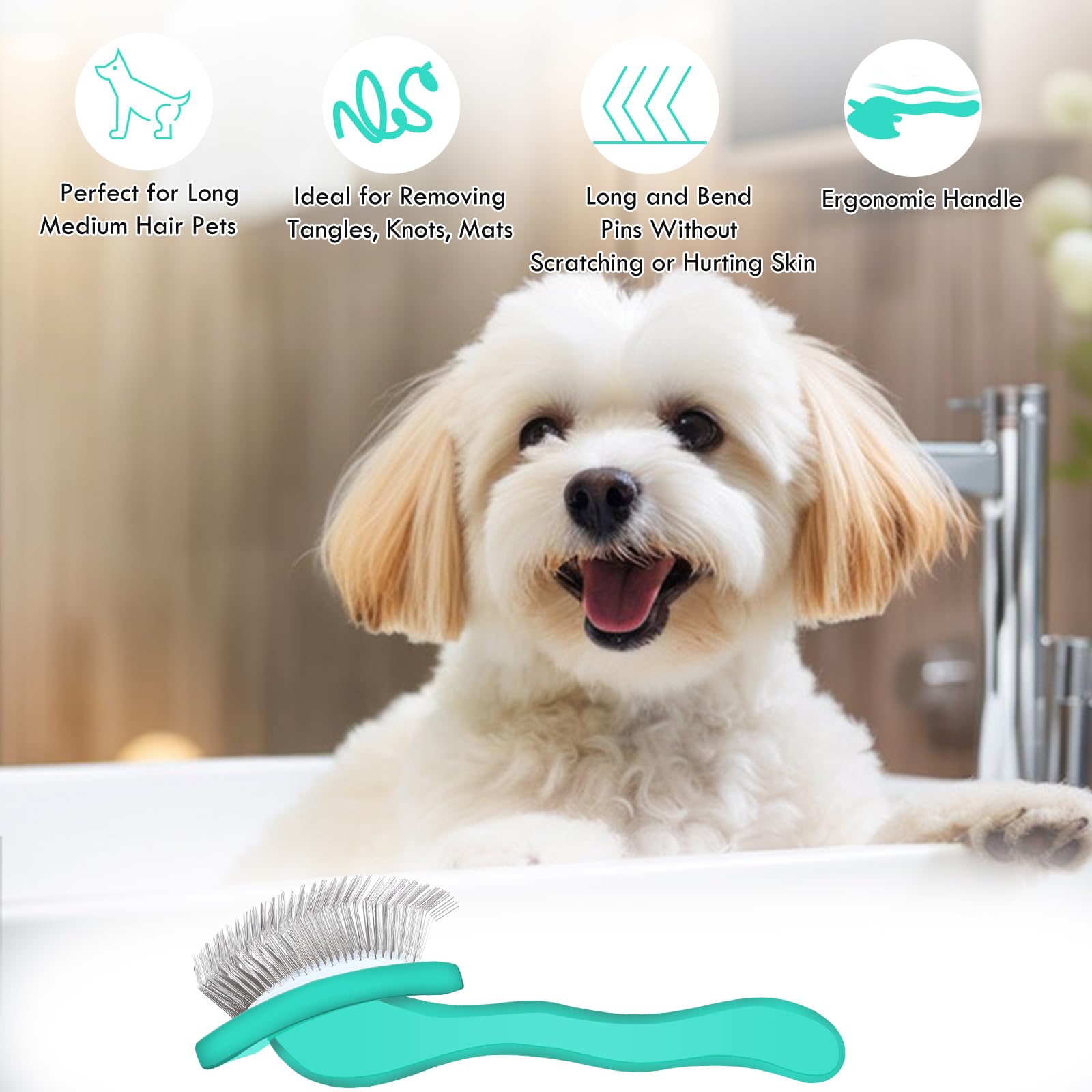 COZYGIFT Large Green Dog Brush for Medium to Long Haired Pets - Slicker Brush Removes Loose Hair, Tangles and Knots, Best Groomi