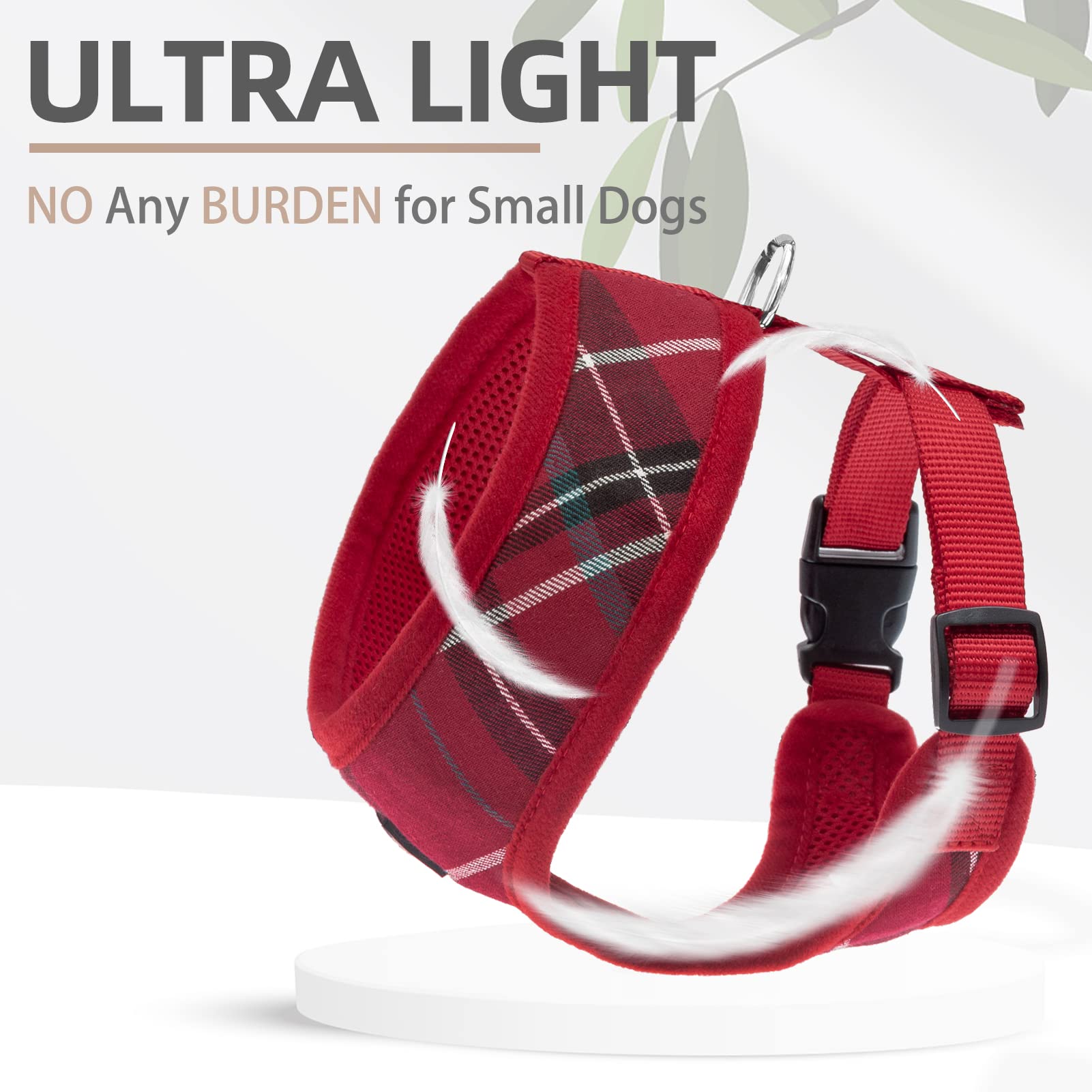 Pupteck Soft Mesh Dog Harness And Leash Set Pet Puppy Cat Comfort Padded Vest No Pull Harnesses, Red, M