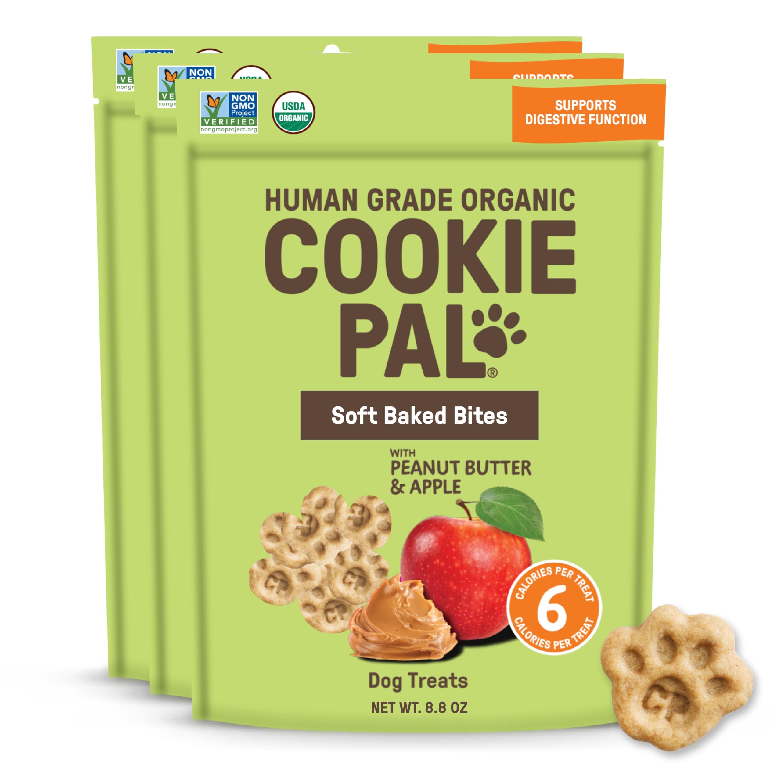 COOKIE PAL Organic Soft Dog Treats (Peanut Butter & Apple), Low Calorie Peanut Butter Puppy Biscuits, Human Grade Biscuits, Non-