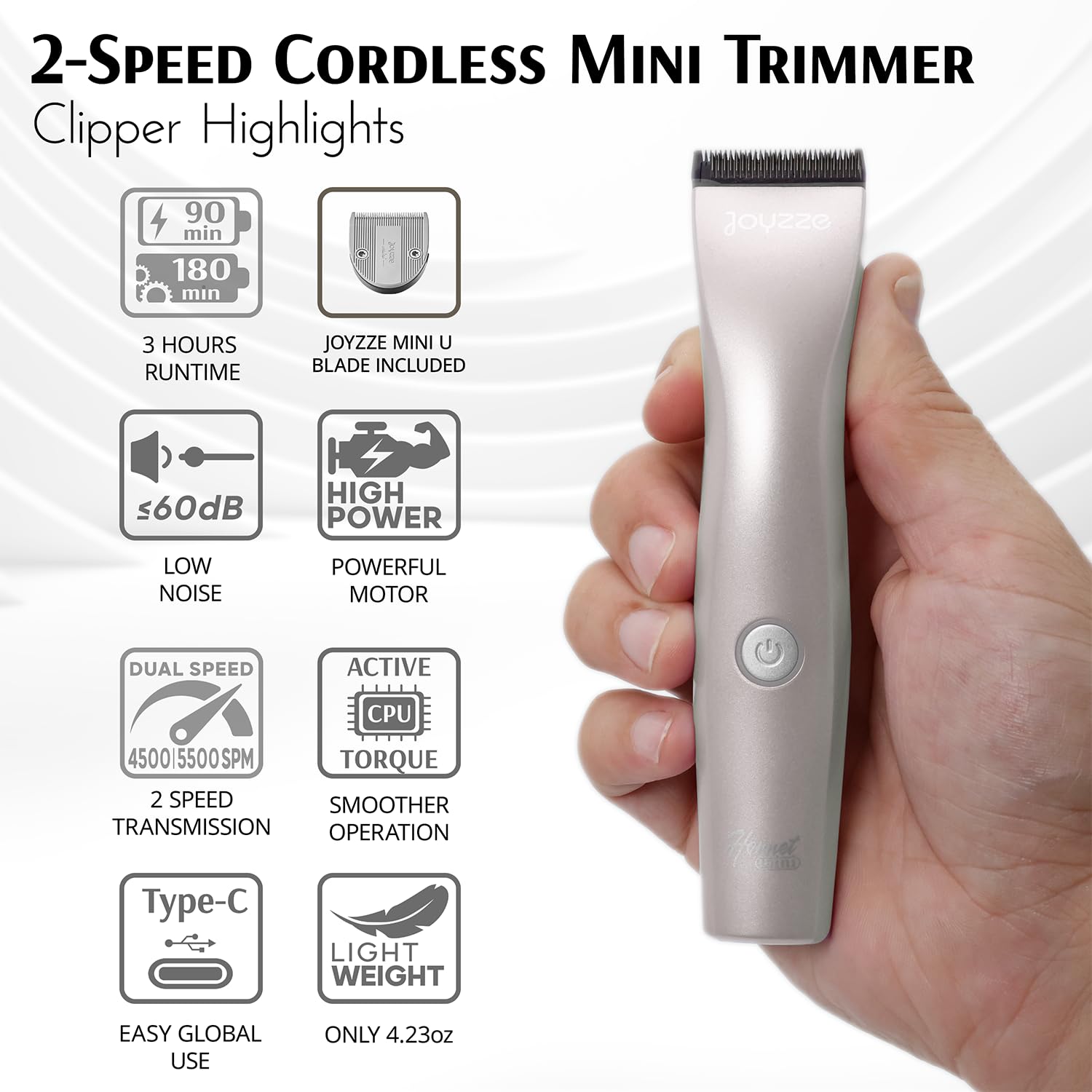 Joyzze Hornet Mini Trimmer - Compact And Portable Pet Trimming Dog Clippers For Grooming - Low Noise, Rechargeable Cordless Pet
