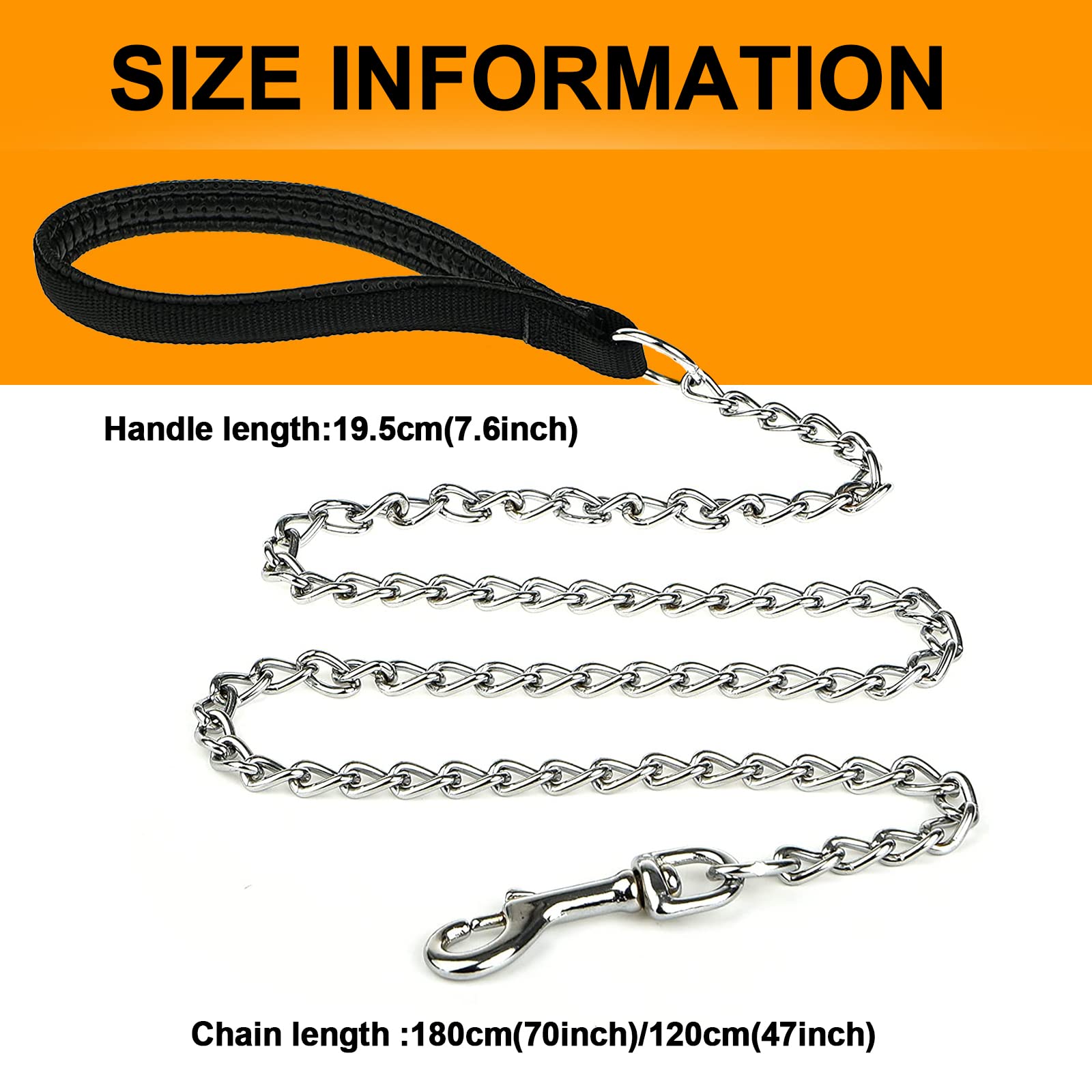 Heavy Duty Metal Dog Leash, 6 Ft Chew Proof Pet Leash Chain With Soft Padded Handle For Large & Medium Size Dogs (6 Ftx3 Mm (30-120 Lbs))