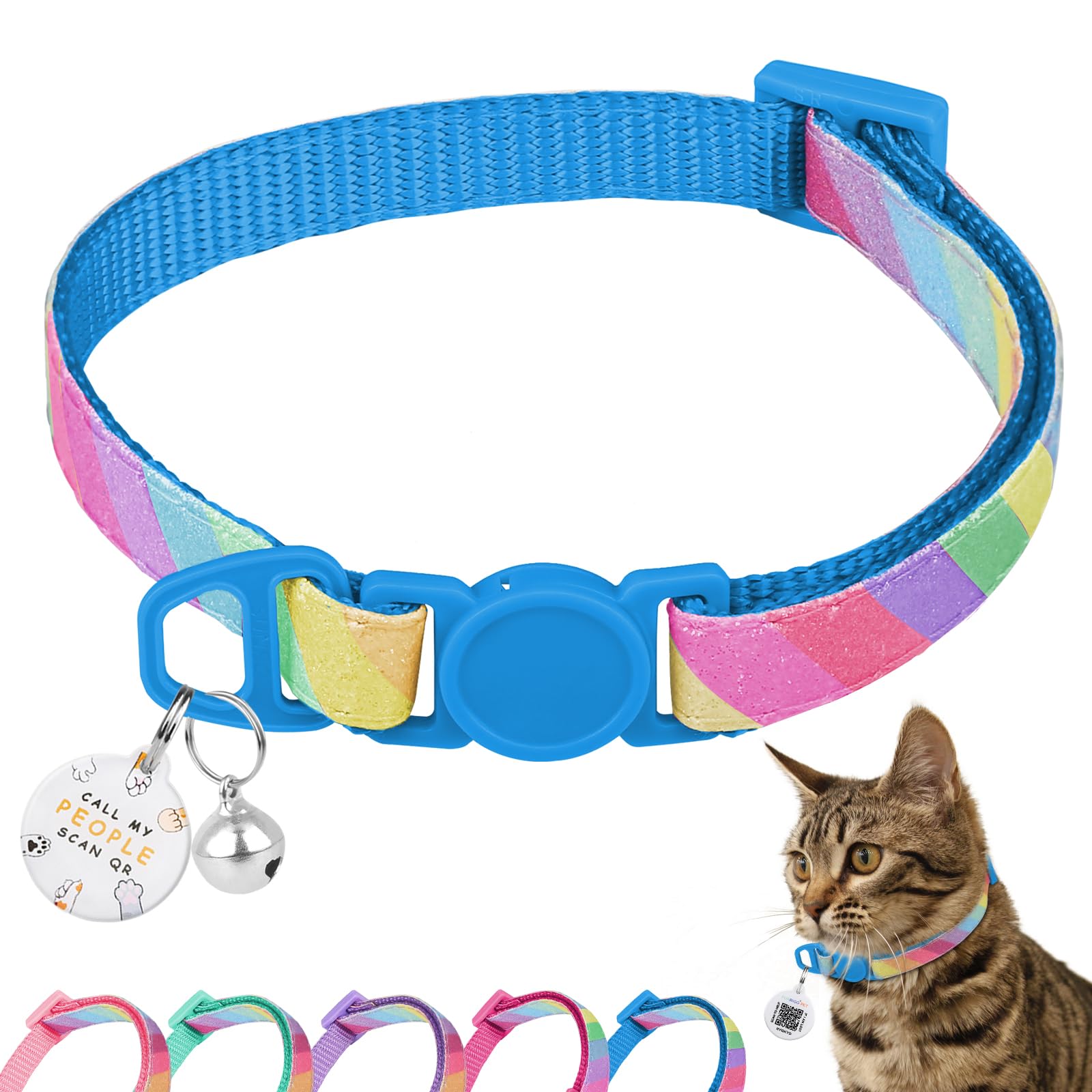 Cat Collar Breakaway With Qr Code Name Tag, Glitter Kitten Collars With Bell, Cat Tags Personalized, Ultra-Durable, Comfortable,