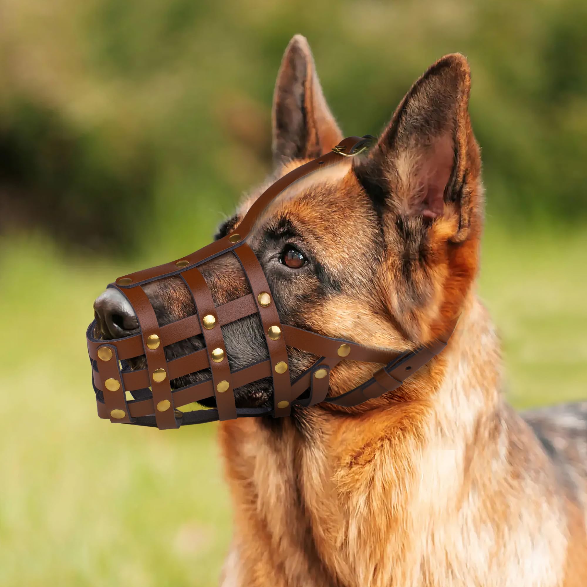 Oopsdoggy German Shepherd Dog Muzzle For Large Dogs - Leather Breathable Secure Basket Muzzle For Large Breeds Prevents Biting N