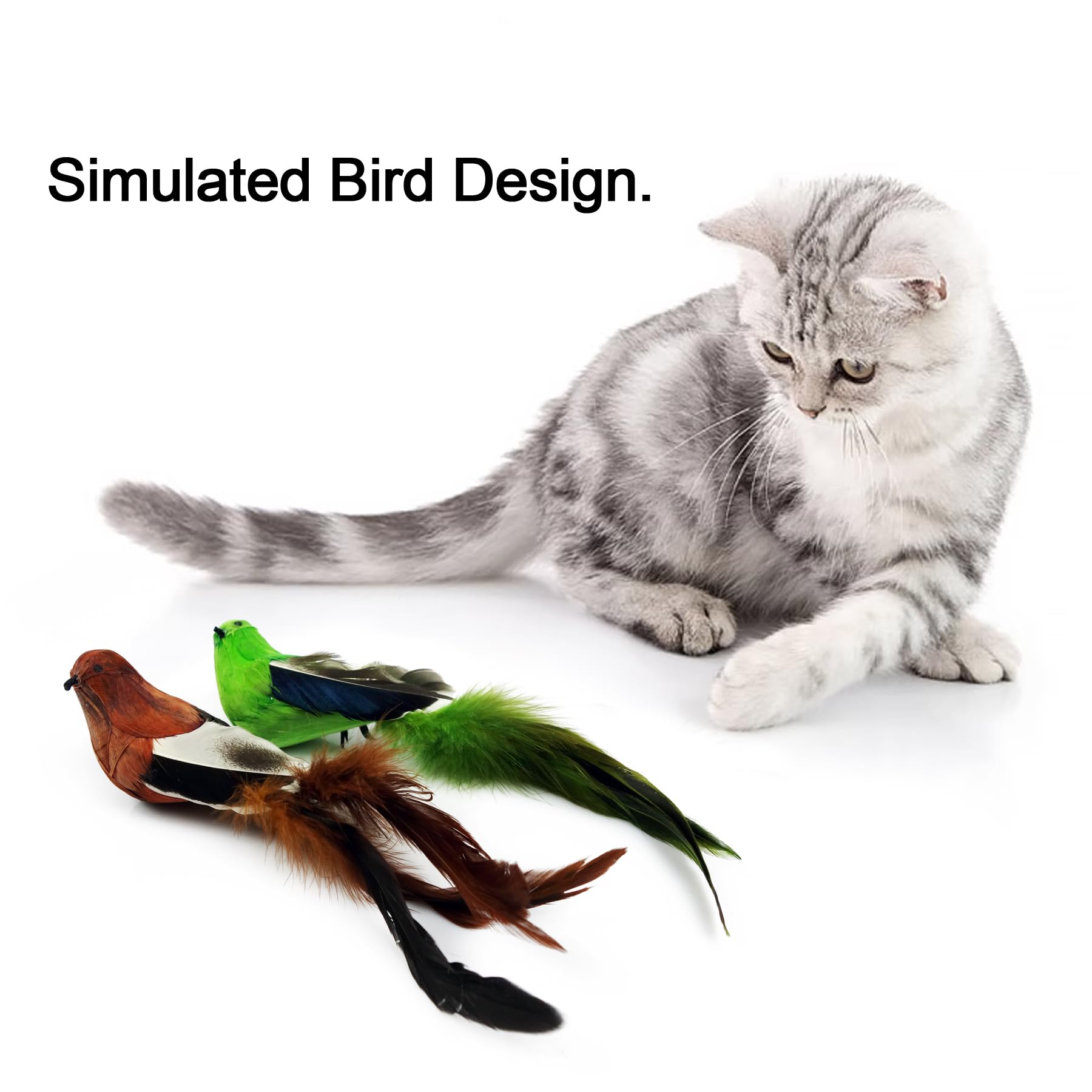 Ttcat 2 Pcs Real Feather Cat Birds Toys Realistic Simulation Birds Toys With Bells For Indoor Cats Kittens.