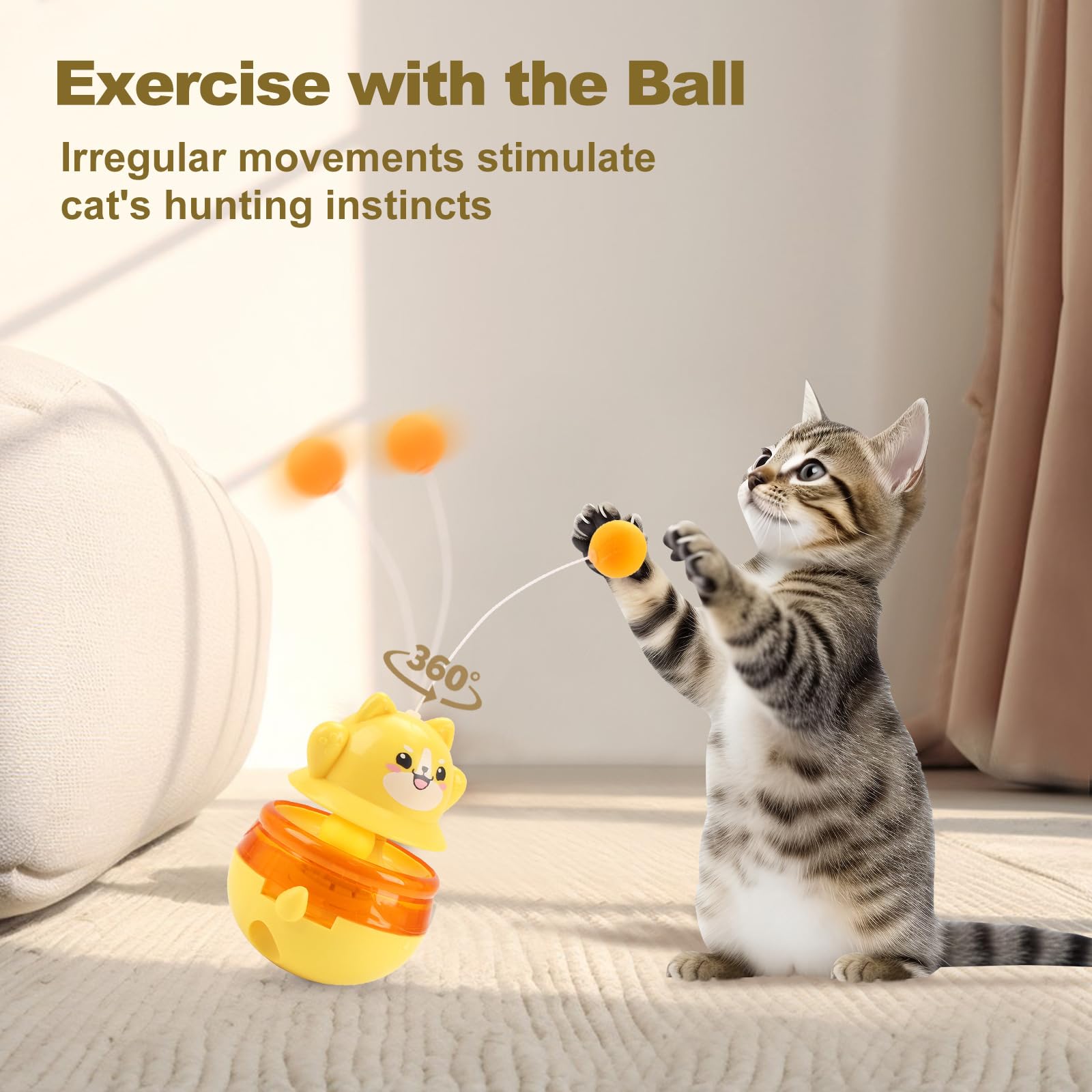 DONHUCHEP Interactive Cat Wobble Toy with Teaser Wand, Treat Dispensing Puzzle Feeder (No Treats Included), Enrichment Toy for I