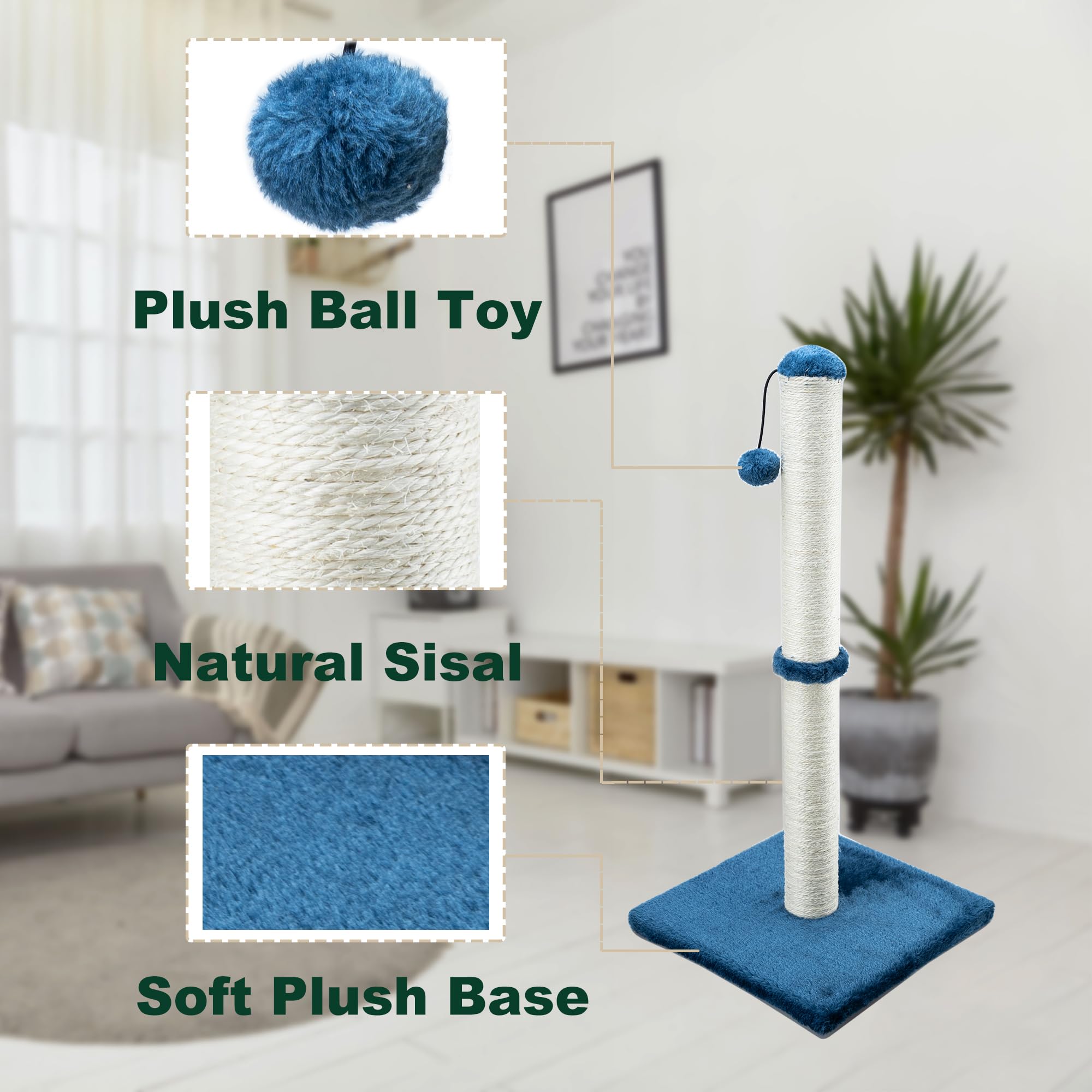 Dimaka 29  Tall Cat Scratching Post, Claw Scratcher with Sisal Rope and Covered with Soft Smooth Plush