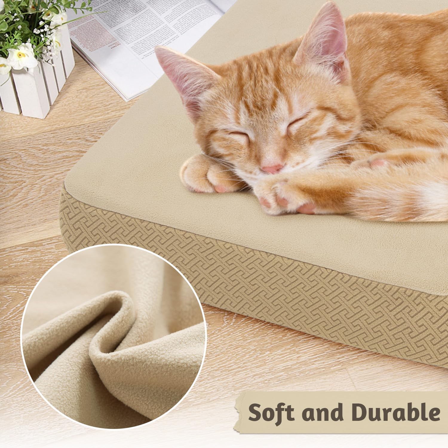 Softown Dog Bed Covers Replacement Washable Dog Bed Waterproof Cover Soft Cover For Dog Cat, Cover Only (Beige, 20X15X6 Inches)