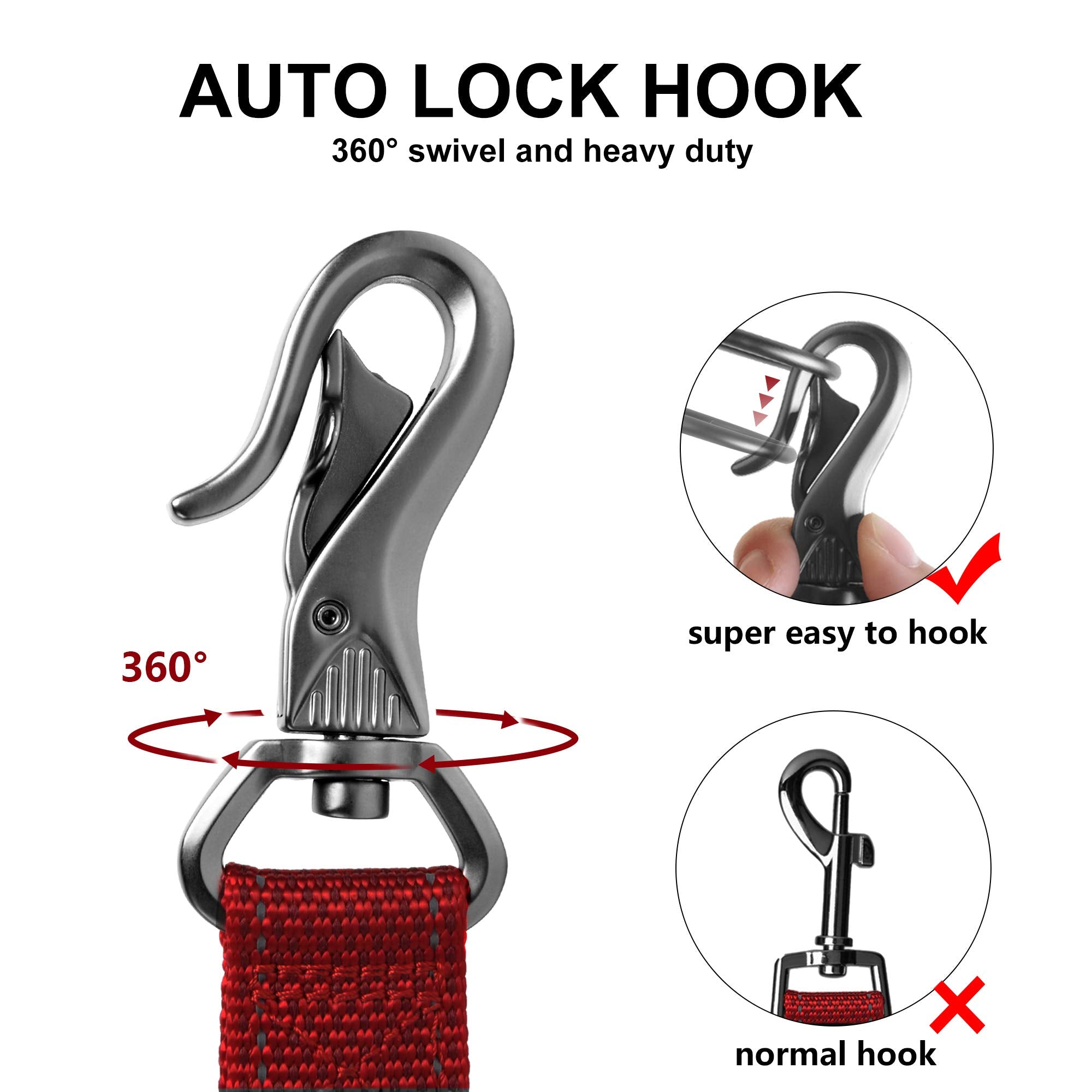TwoEar Red Dog Leash - 4FT 1IN Nylon with 2 Padded Handles & Traffic Control for Small, Medium & Large Dogs