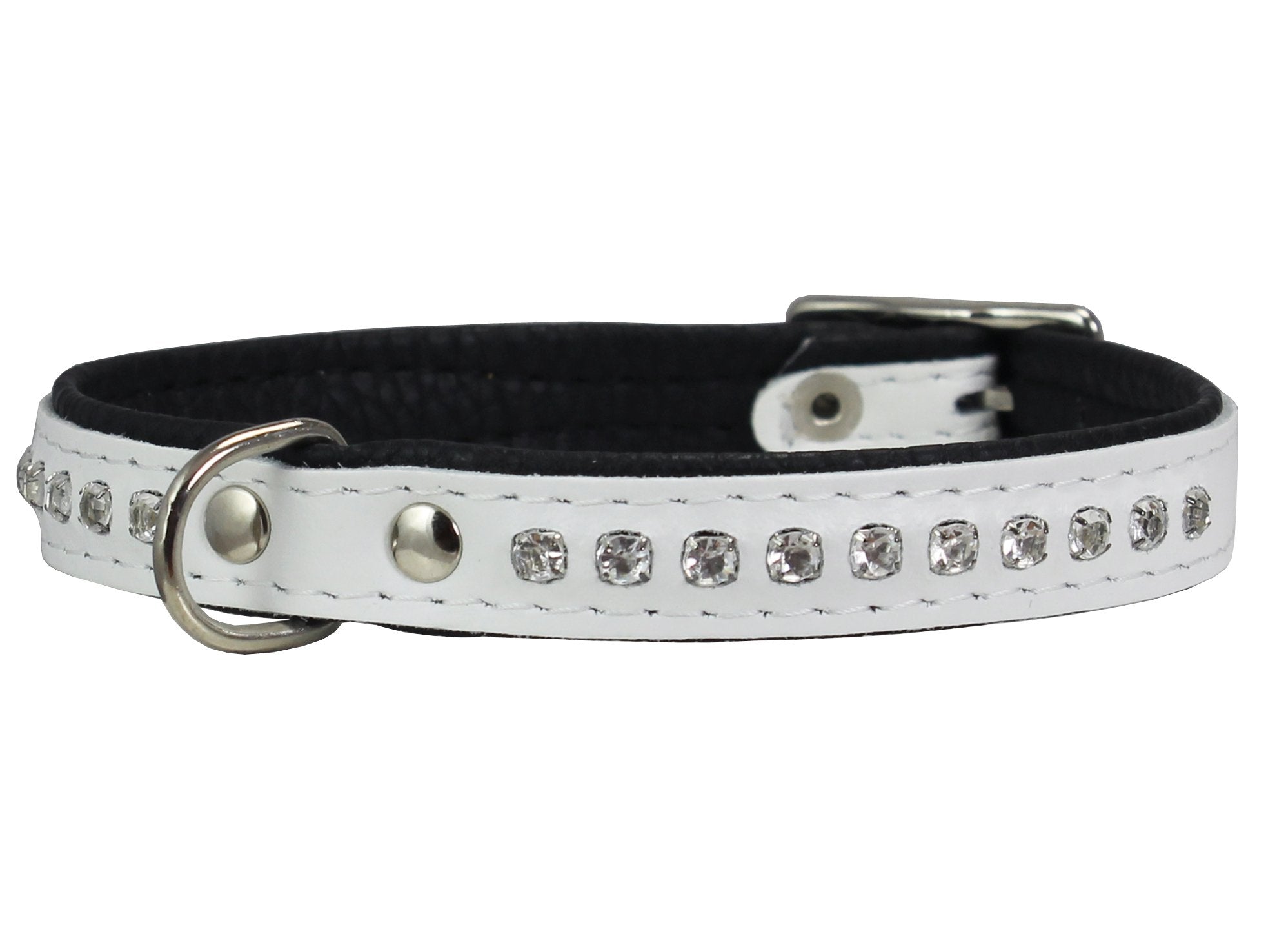 Dogs My Love Rhinestone Genuine Leather Dog Collar (White, 6.5'-8' Neck)