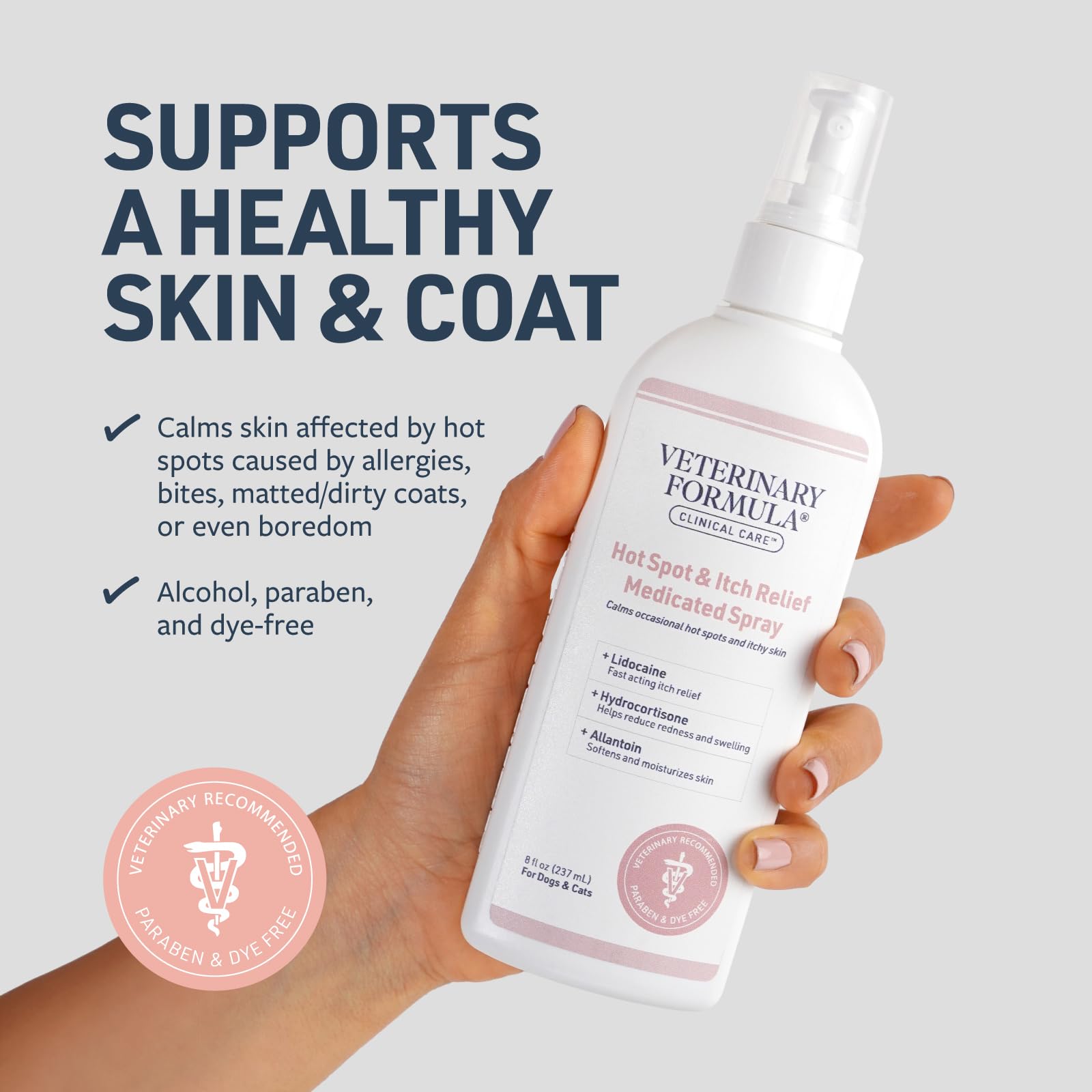 Veterinary Formula Clinical Care Hot Spot & Itch Relief Medicated Spray, 8oz - Easy to Use Spray for Dogs & Cats - Helps Allevia