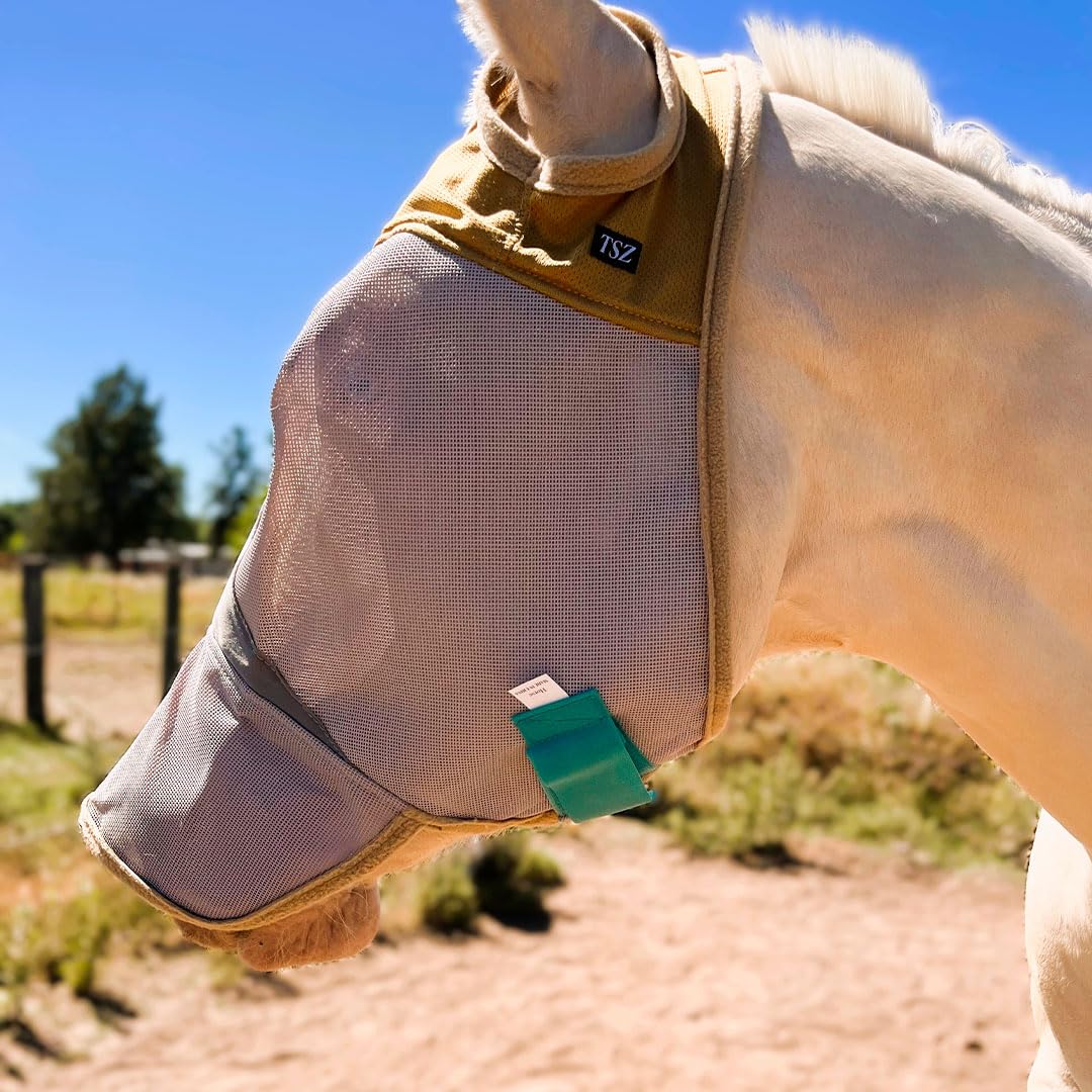 Fly Masks for Horses, 70% Uv-Block, Breathable Fly Mask for Equines, Durable, Comfortable Fit for All-Day Protection, Horse Size